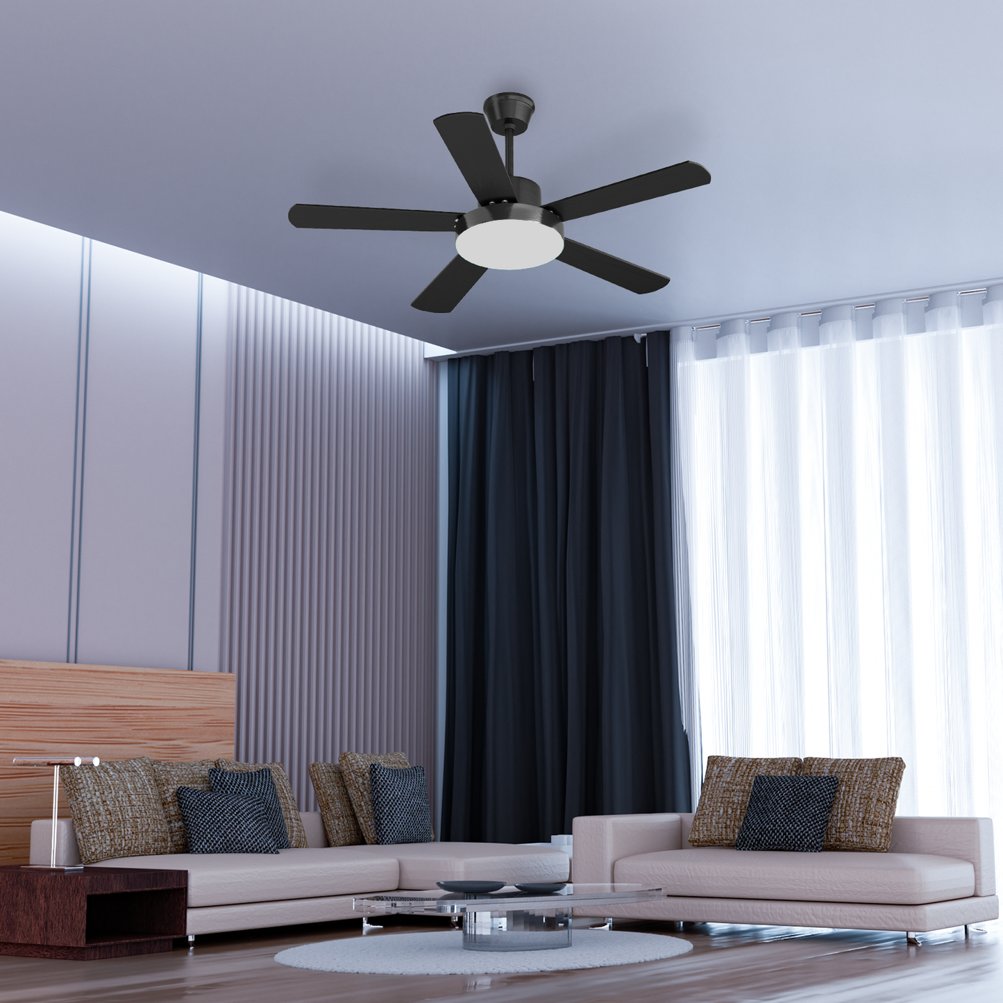 52" LED Ceiling Fan - 5 Blades - 3 Color Changing - 6 Speeds w/2 Down Rods