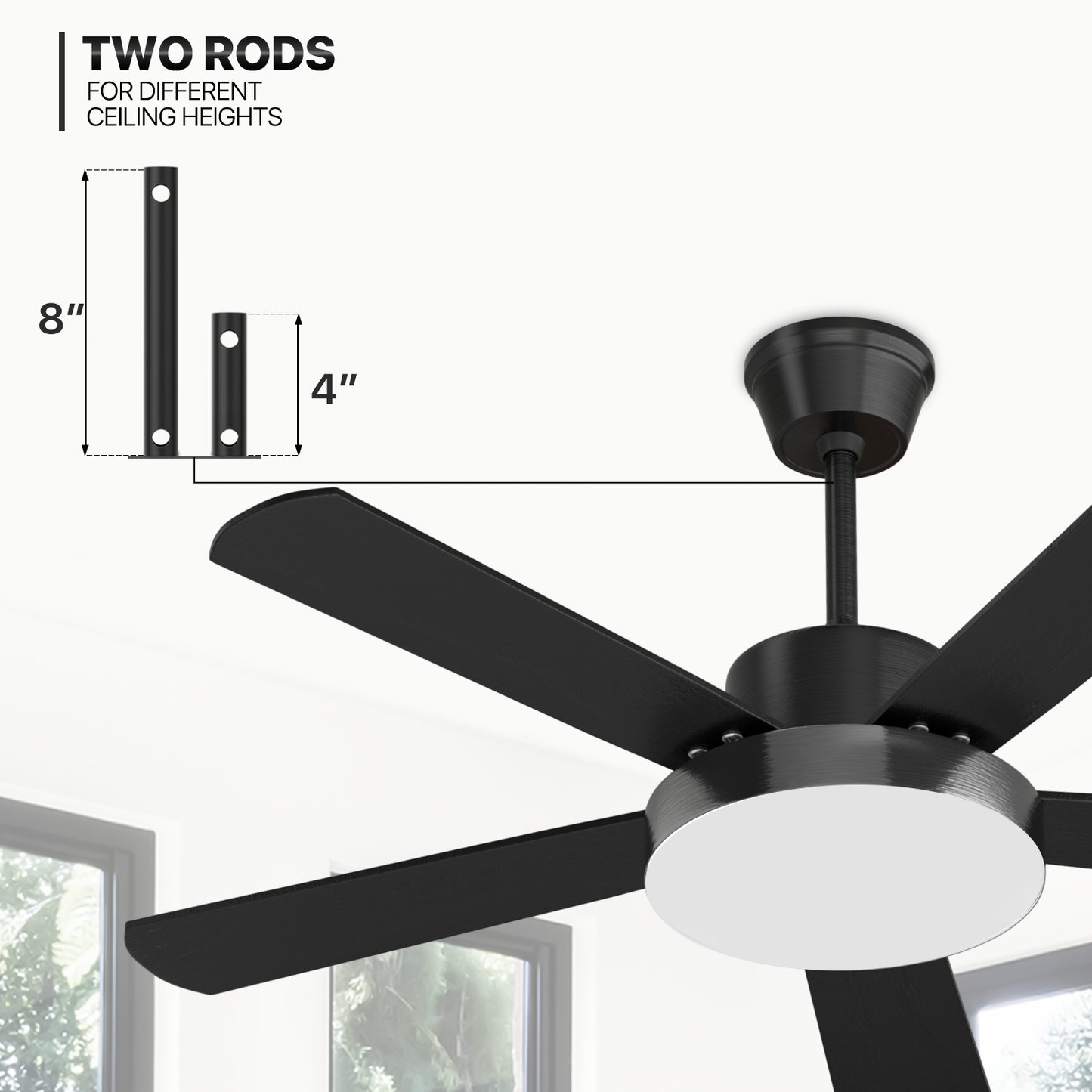 52" LED Ceiling Fan - 5 Blades - 3 Color Changing - 6 Speeds w/2 Down Rods
