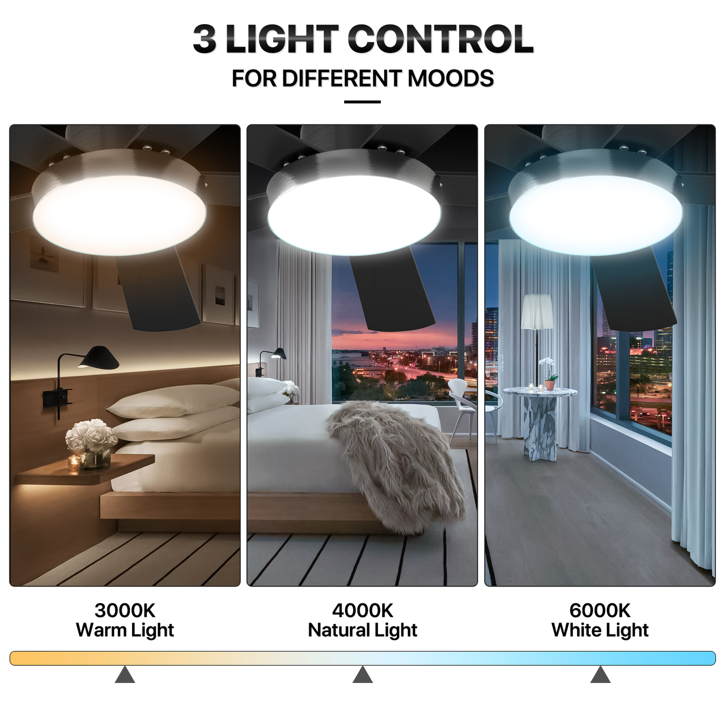 52" LED Ceiling Fan - 5 Blades - 3 Color Changing - 6 Speeds w/2 Down Rods