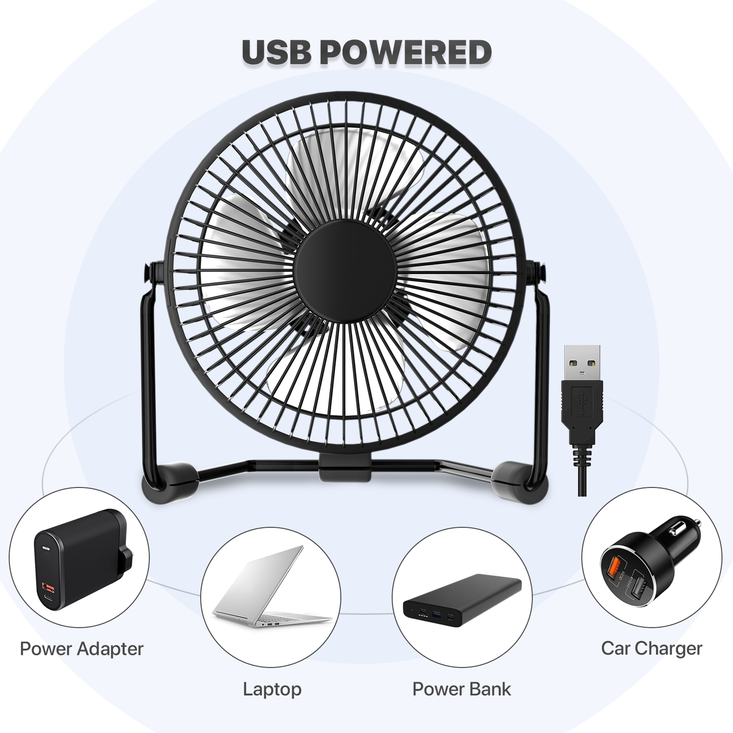 4" USB Portable Tabletop Fan - Adjustable Tilt