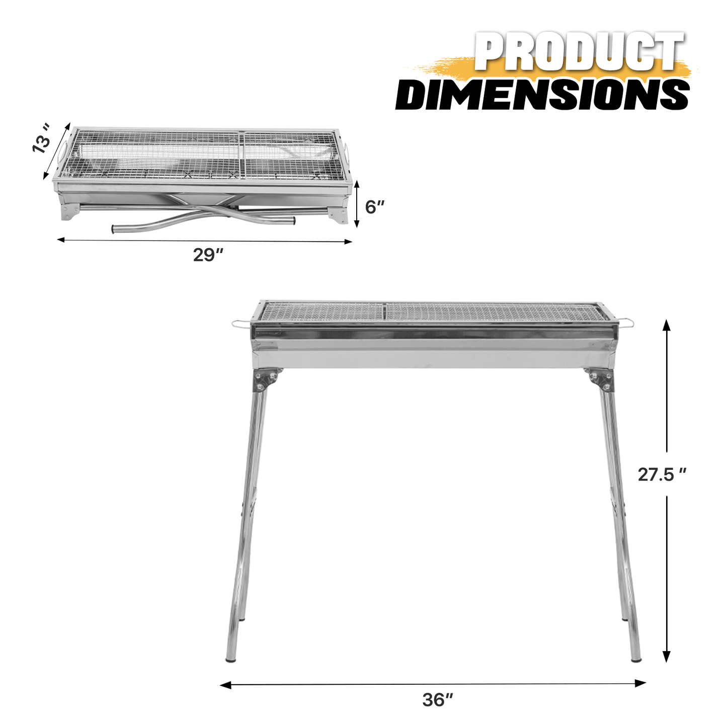 Folding Barbecue Grill - Silver - 28"x13"