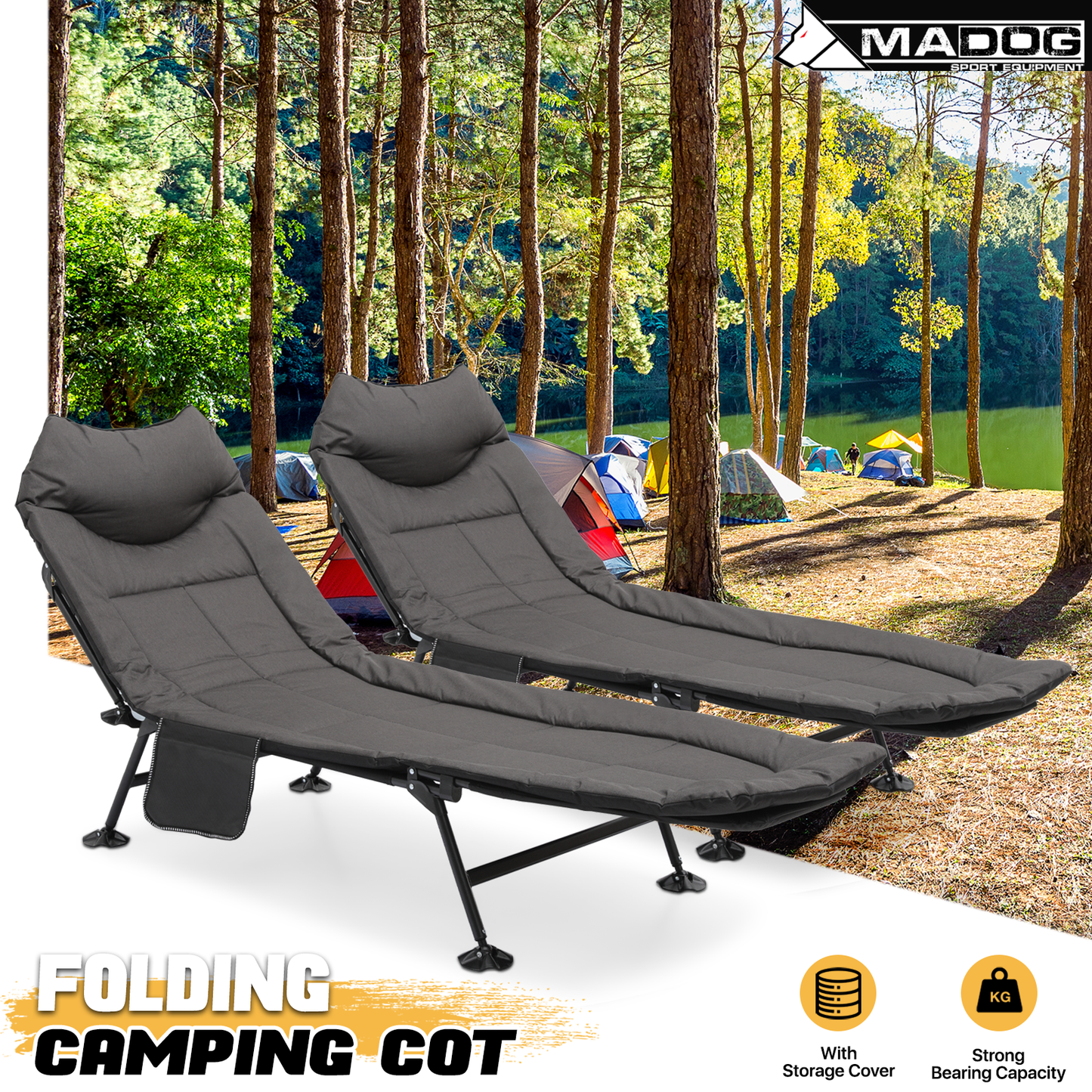 Folding Camping Cot 80"x26"x15" - Padded Hiking Bed