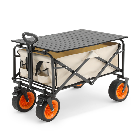 Camping Wagon Cart with Folding Table - 85L Capacity