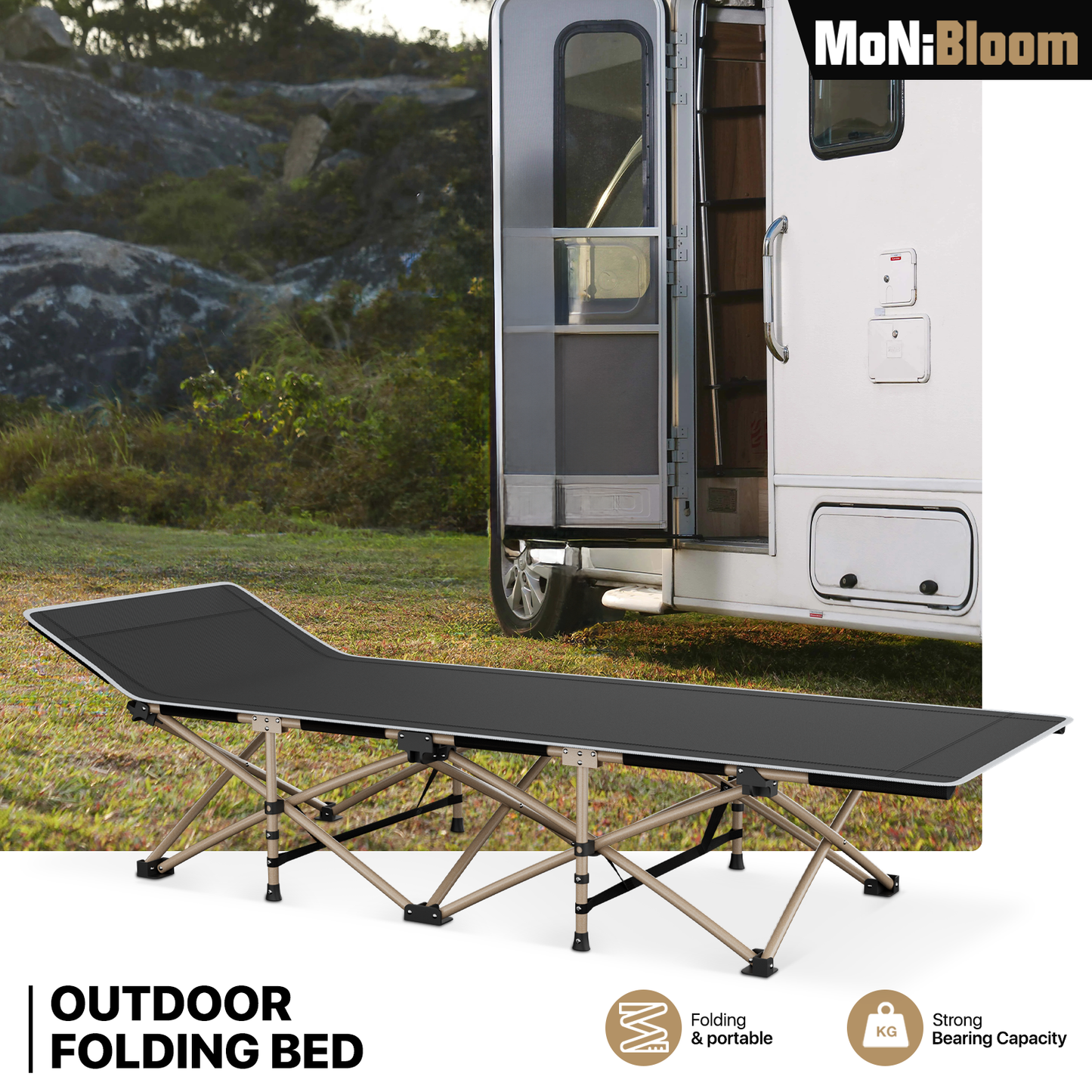 Oxford Foldable Military Cot Porable Reclinable Camping Bed - Aluminum Frame