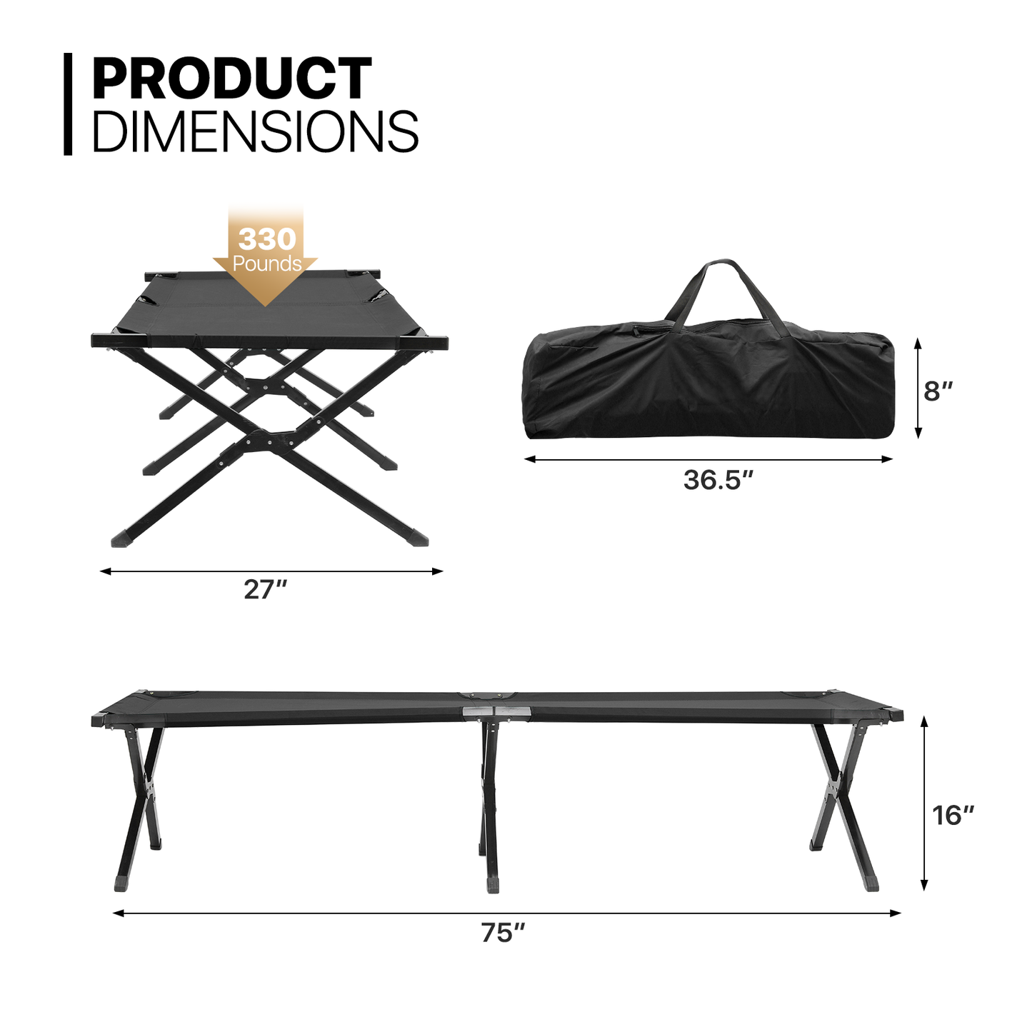 Folding Cot - 75'' Length - w/Carry Bag