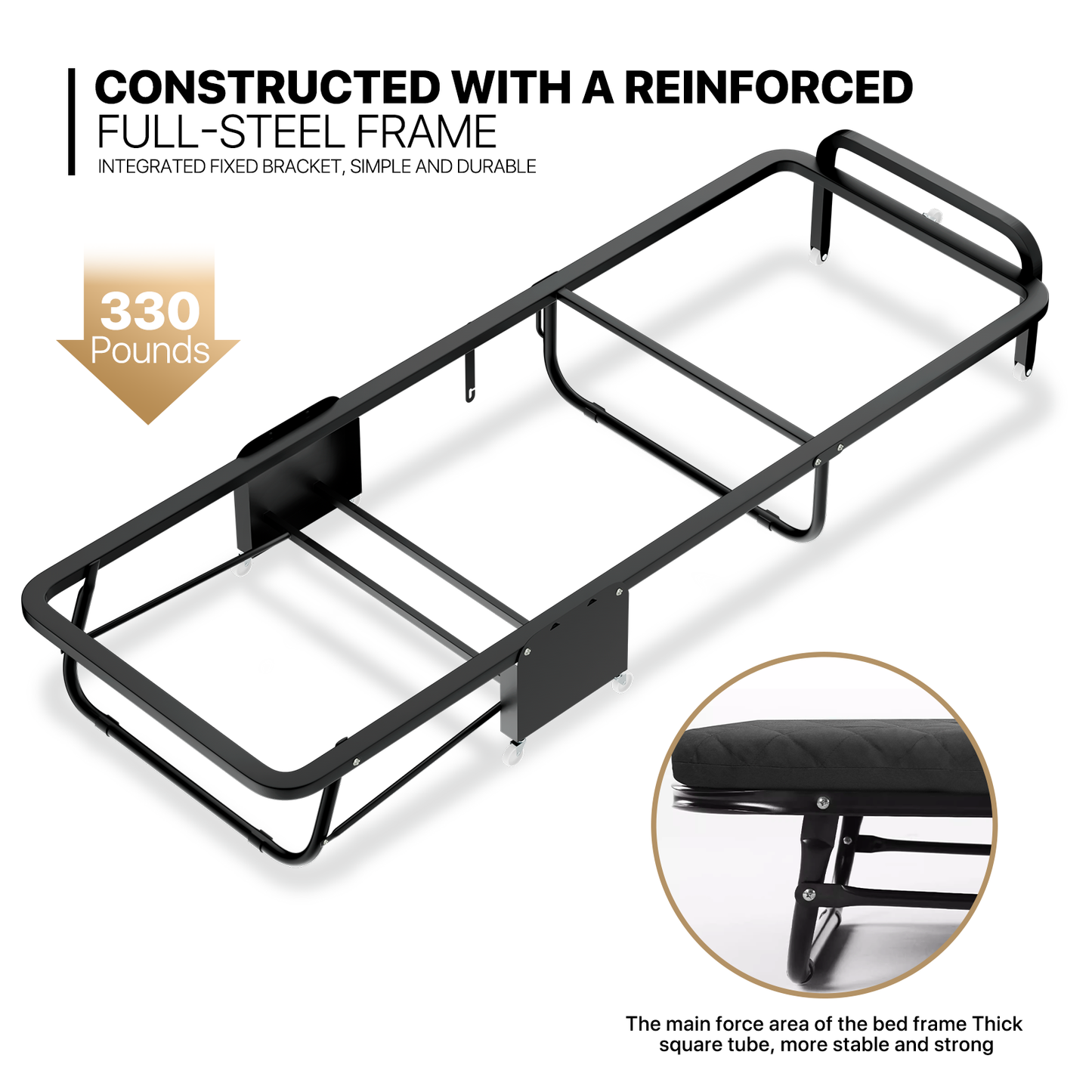 Folding Rollway Sleeping Bed - Camping Cot - 71'' Length - w/2'' Thick Mattress+6 Wheels