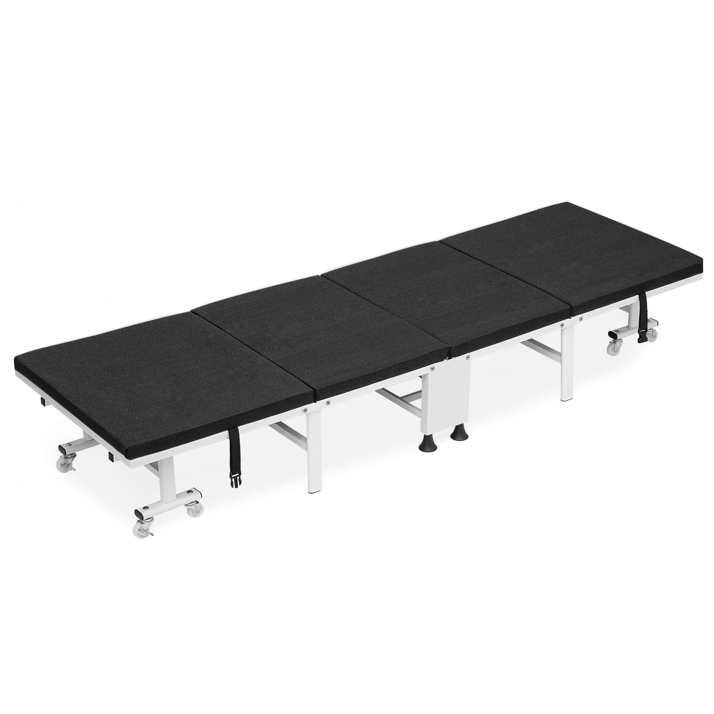 Folding Rollway Sleeping Bed - Camping Cot - 74'' Length - w/1.5'' Thick Mattress+8 Wheels+Dust Cover