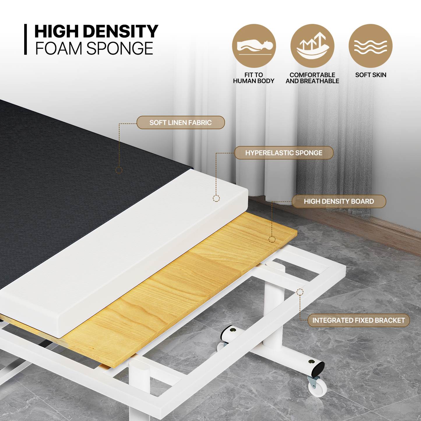 Folding Rollway Sleeping Bed - Camping Cot - 74'' Length - w/1.5'' Thick Mattress+8 Wheels+Dust Cover