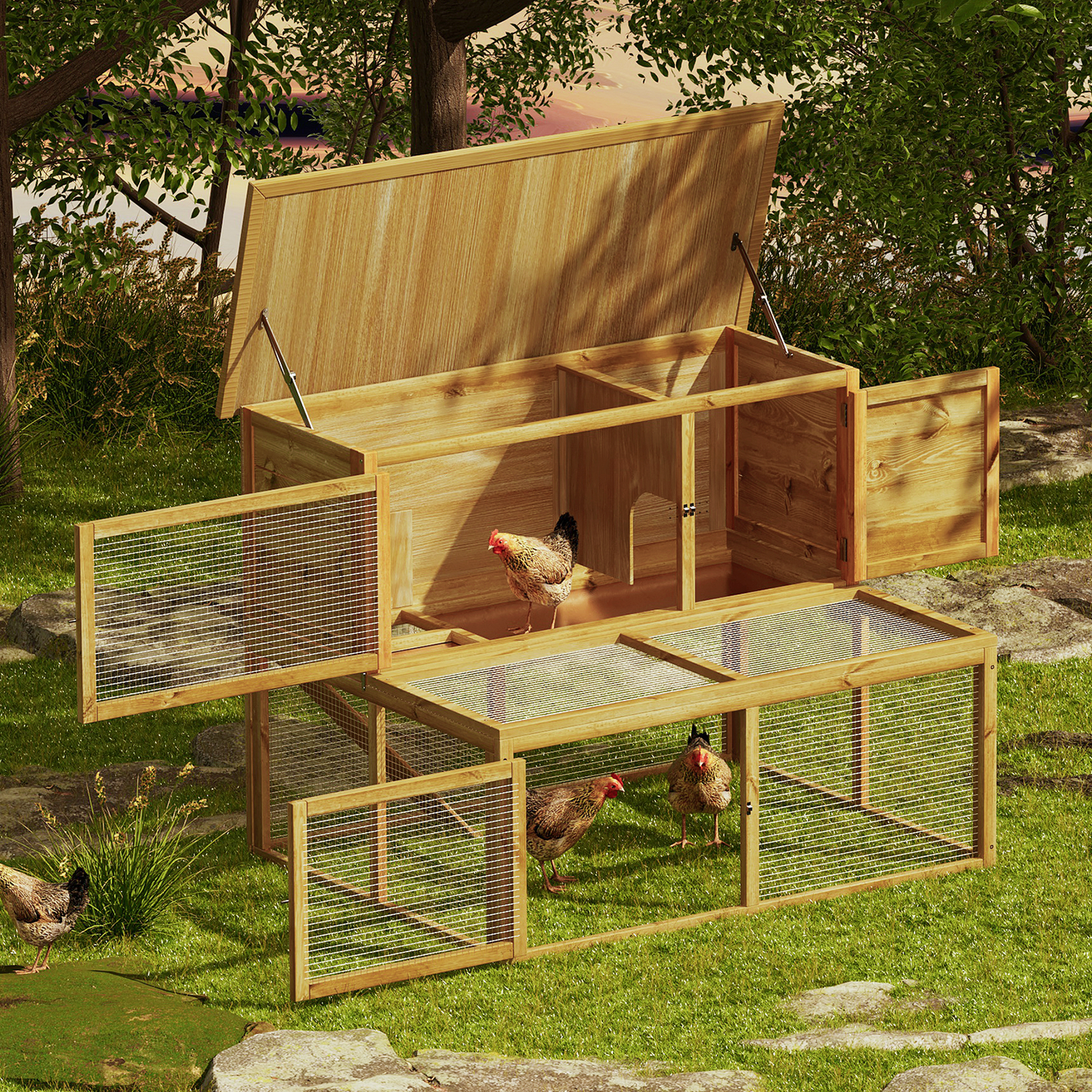 Wooden 2-Tier Chicken Coops Hutch
