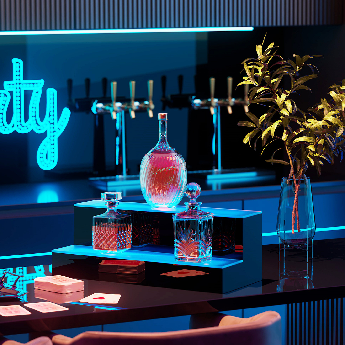 16" LED Lighted 2 Tier Back Pub Bar Liquor Bottle Display Shelf w/Remote Control