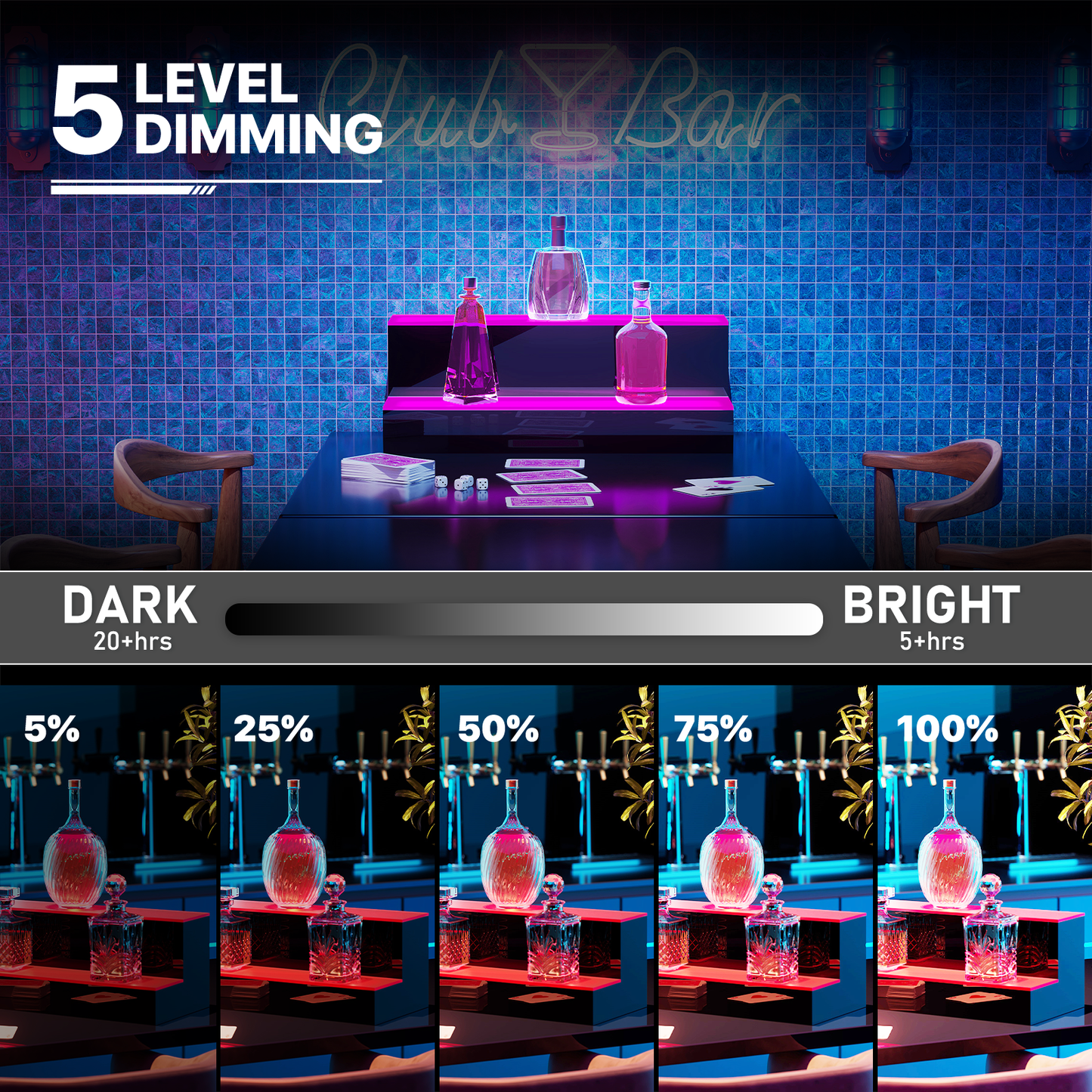 16" LED Lighted 2 Tier Back Pub Bar Liquor Bottle Display Shelf w/Remote Control