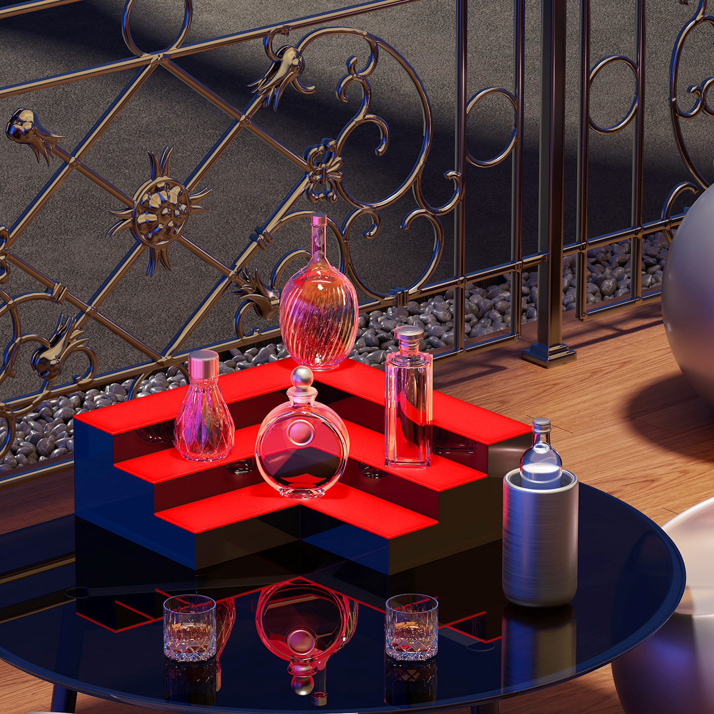 16" LED Lighted Shelving 2 Step Bar Liquor Bottle Display Shelf w/Remote Control