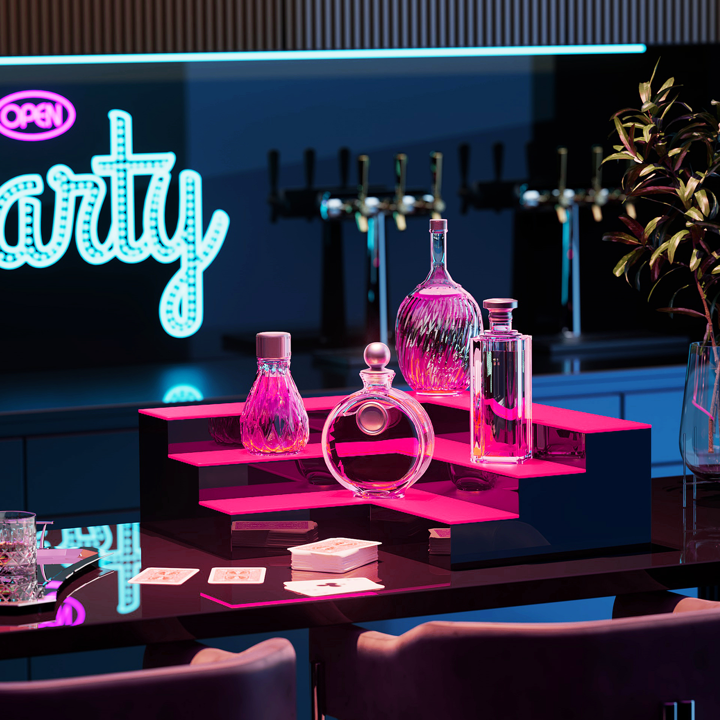 16" LED Lighted Shelving 2 Step Bar Liquor Bottle Display Shelf w/Remote Control