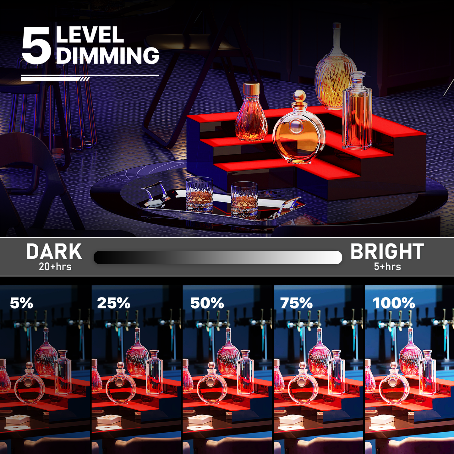 16" LED Lighted Shelving 2 Step Bar Liquor Bottle Display Shelf w/Remote Control