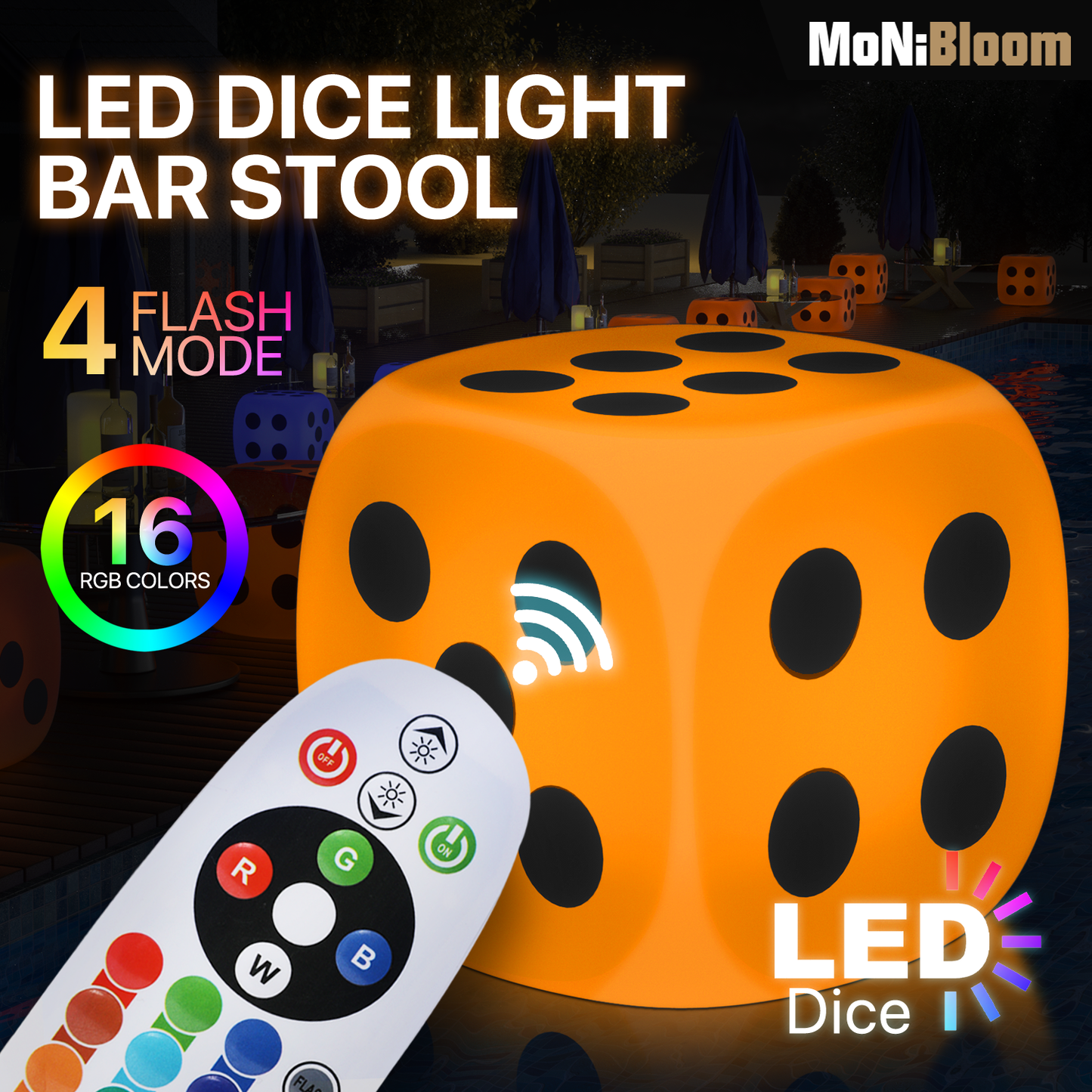 LED - Stool - Dice Cube - 16 Colors Remote Control