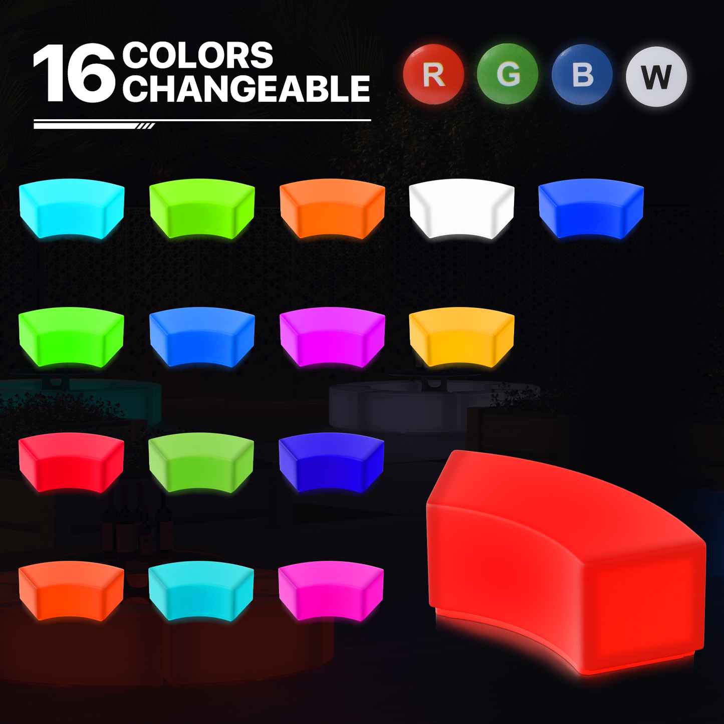 LED - Chair - Curved Bench - 16 Colors Remote Control
