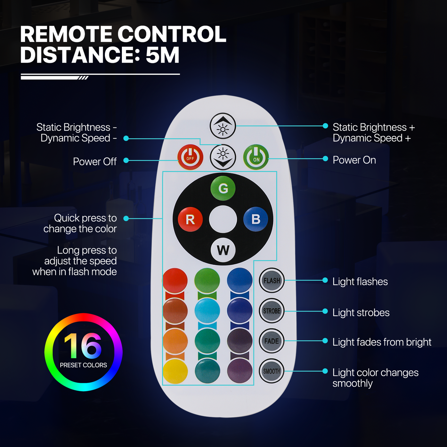 LED - Table - Semicircle - Adjustable Height - 16 Colors Remote Control