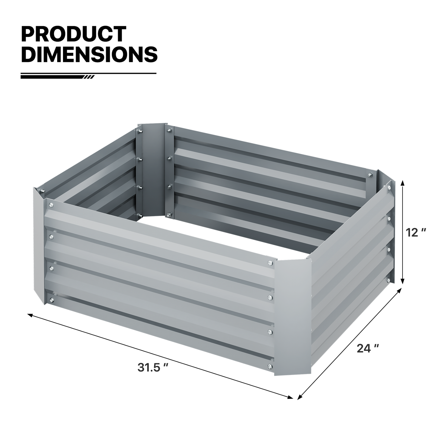 31.5"x24"x12" Patio Metal Raised Garden Bed Kit Vegetable Flower Planter Box