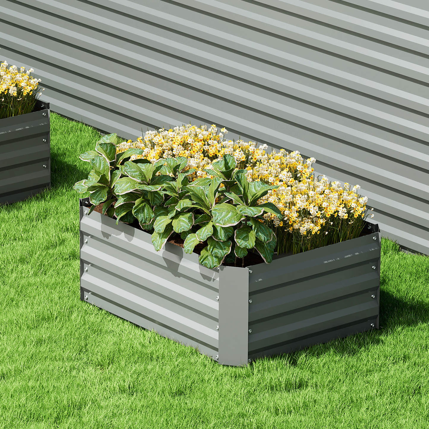 31.5"x24"x12" Patio Metal Raised Garden Bed Kit Vegetable Flower Planter Box