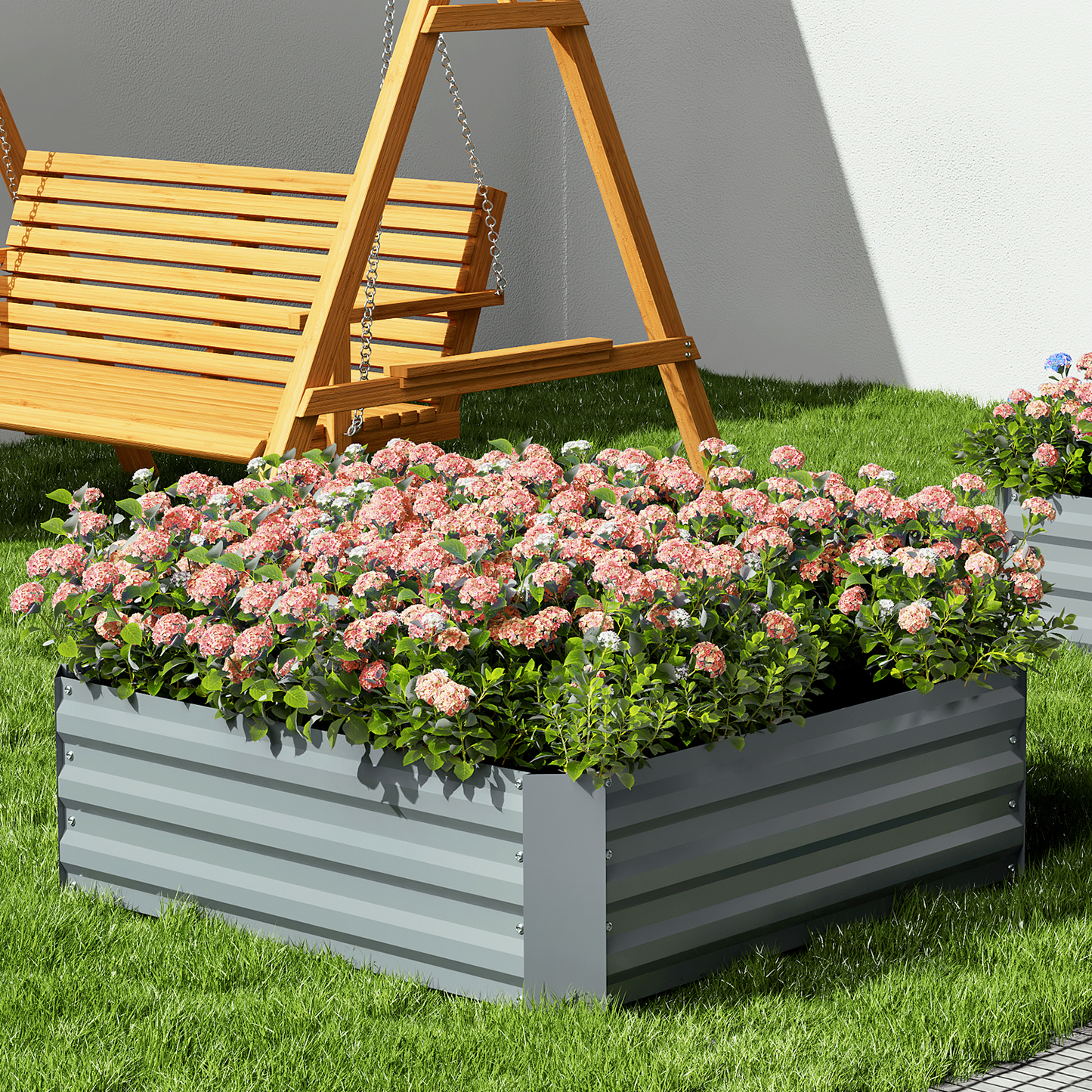 12" H Patio Metal Raised Garden Bed Kit Vegetable Flower Planter 39.5" Square Box