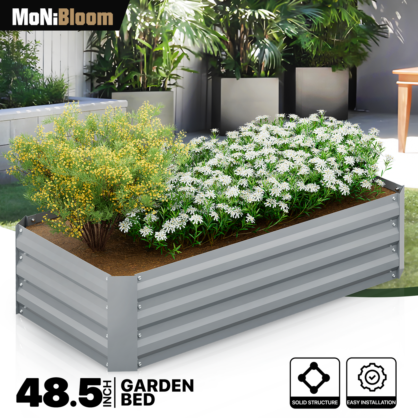 48.5"x25"x12" Patio Metal Raised Garden Bed Kit Vegetable Flower Planter Box