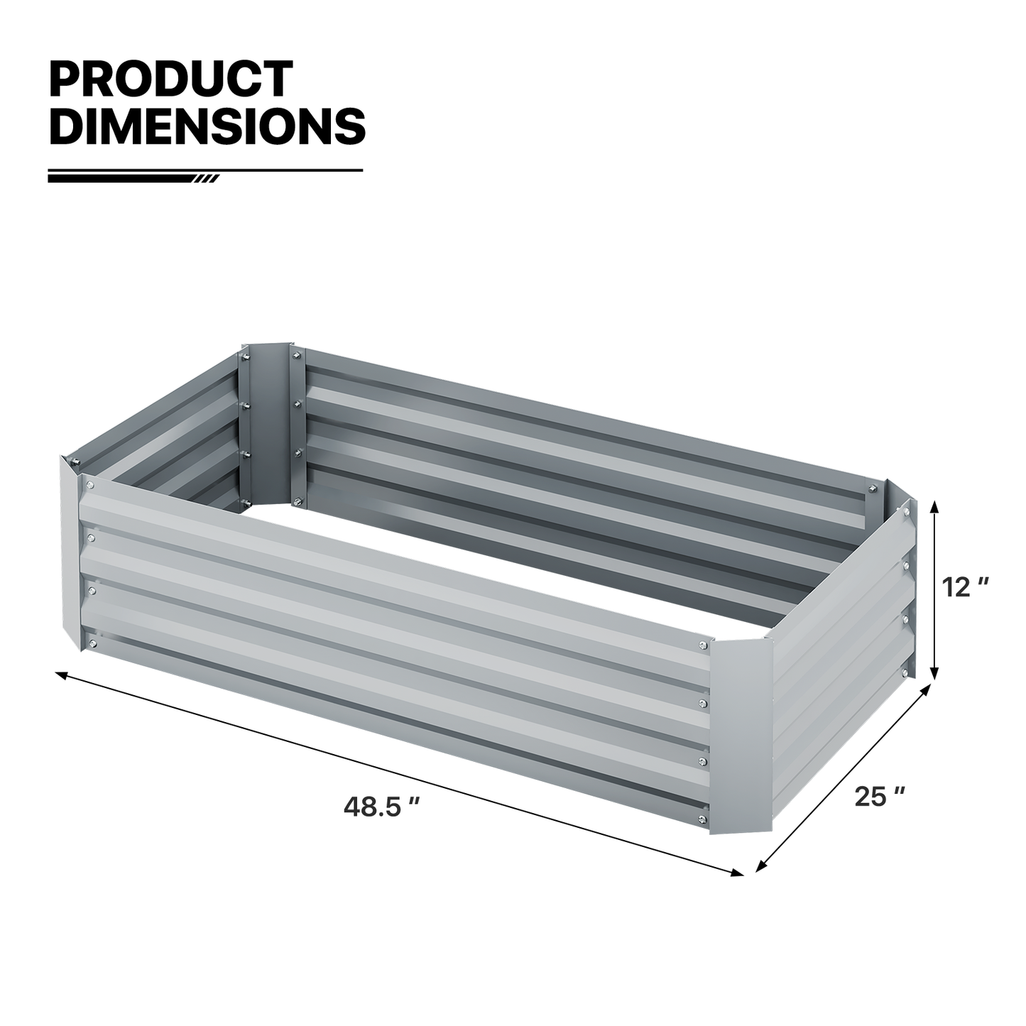 48.5"x25"x12" Patio Metal Raised Garden Bed Kit Vegetable Flower Planter Box