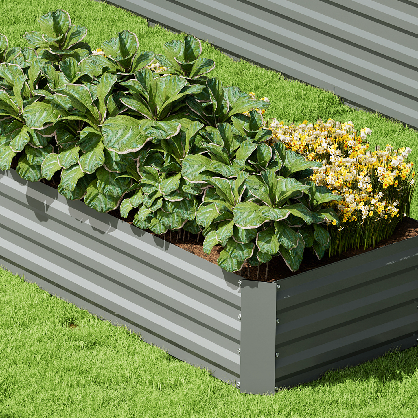 48.5"x25"x12" Patio Metal Raised Garden Bed Kit Vegetable Flower Planter Box