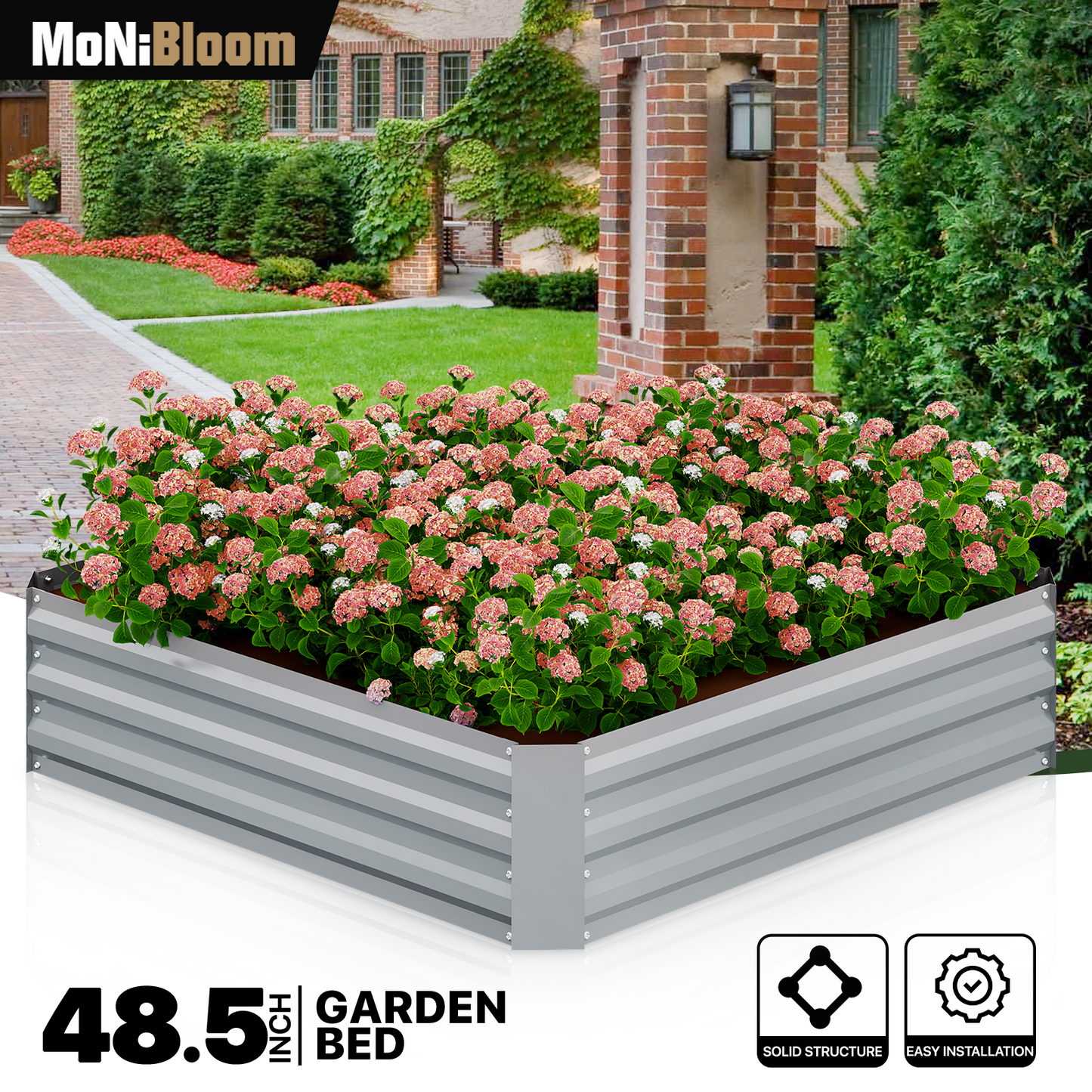 12" H Patio Metal Raised Garden Bed Kit Vegetable Flower Planter 48.5" Square Box