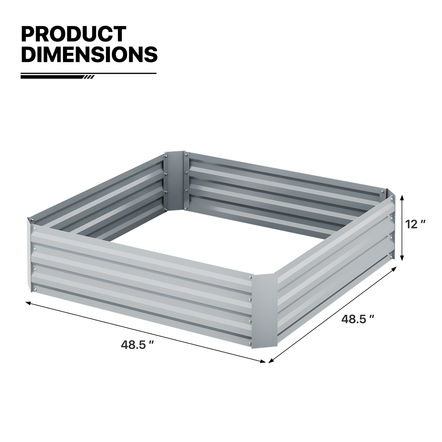12" H Patio Metal Raised Garden Bed Kit Vegetable Flower Planter 48.5" Square Box