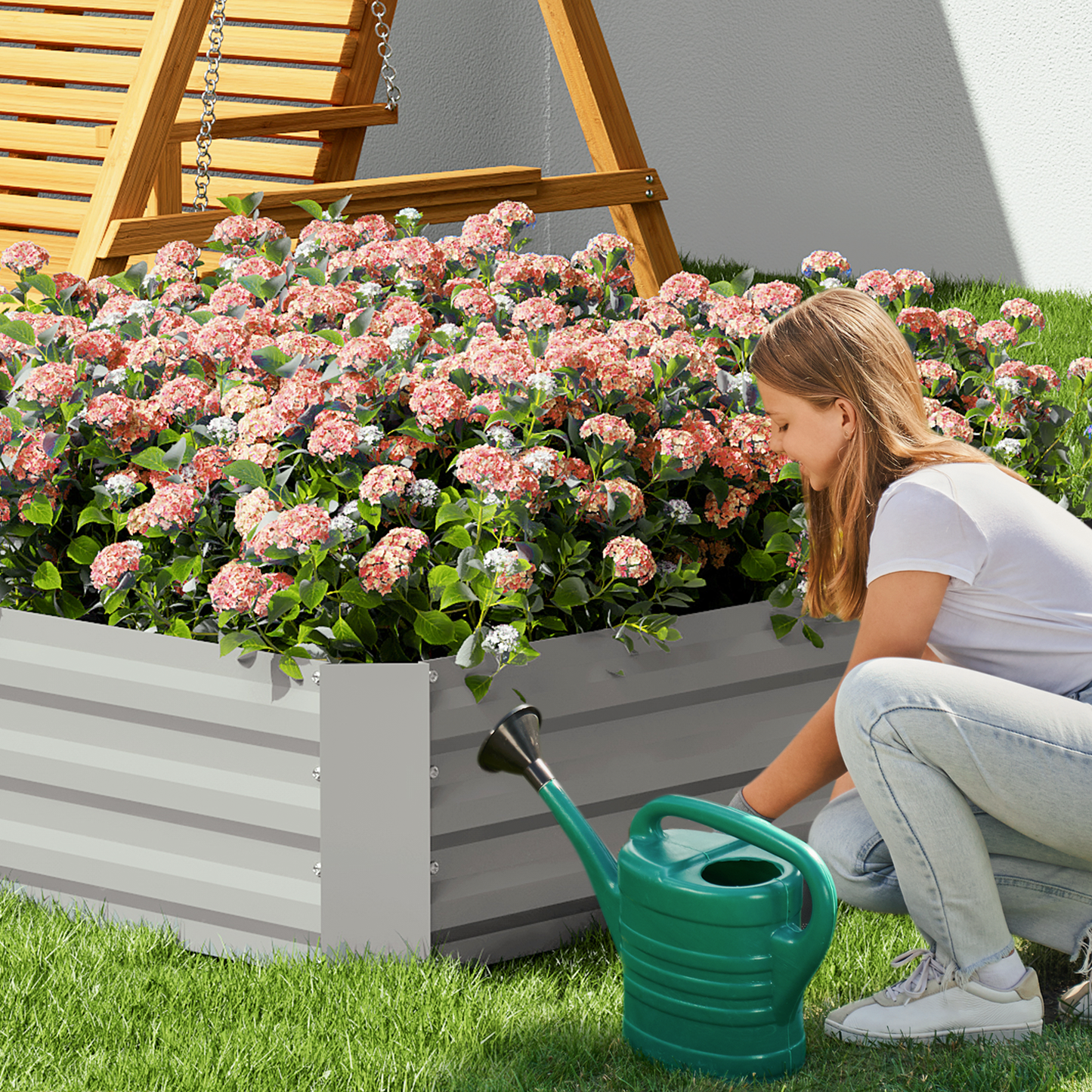 12" H Patio Metal Raised Garden Bed Kit Vegetable Flower Planter 48.5" Square Box
