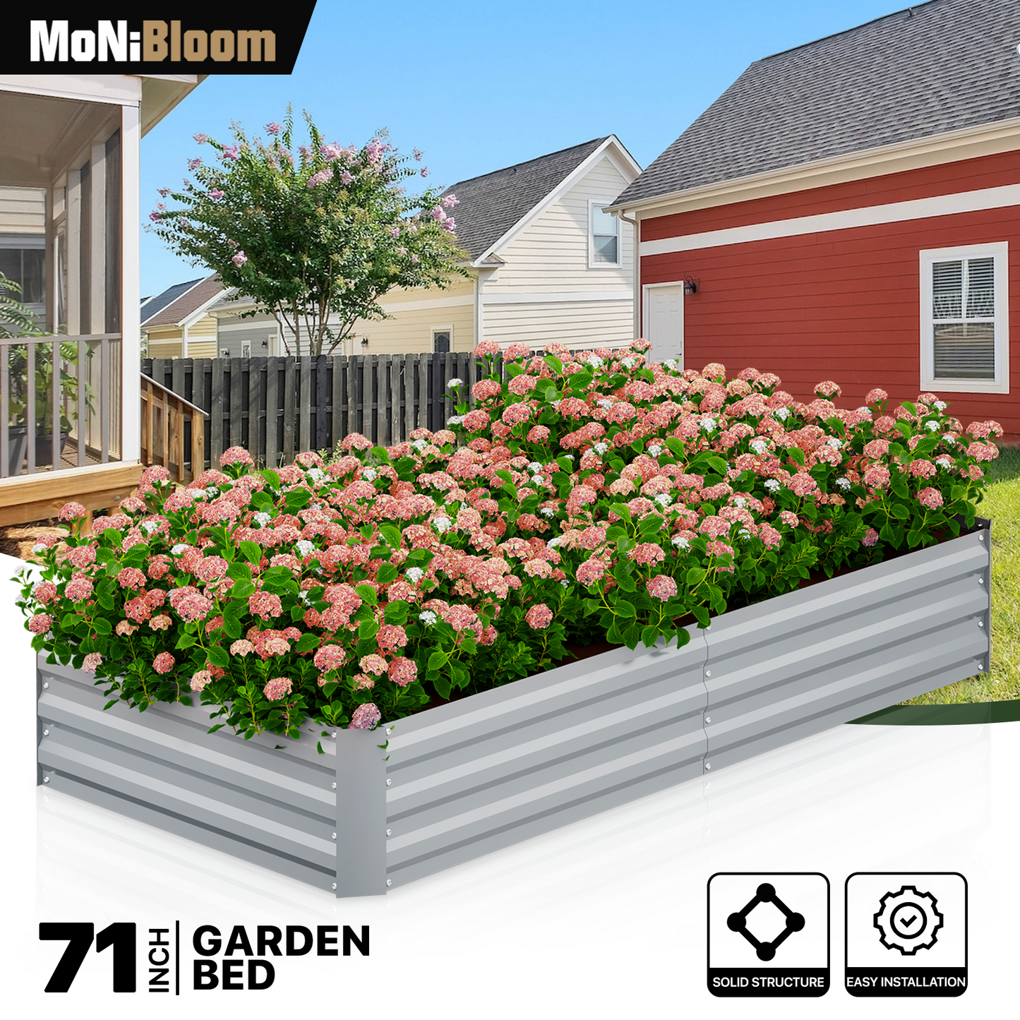 71"x35.5"x12" Outdoor Metal Raised Garden Bed Kit Vegetable Flower Planter Box