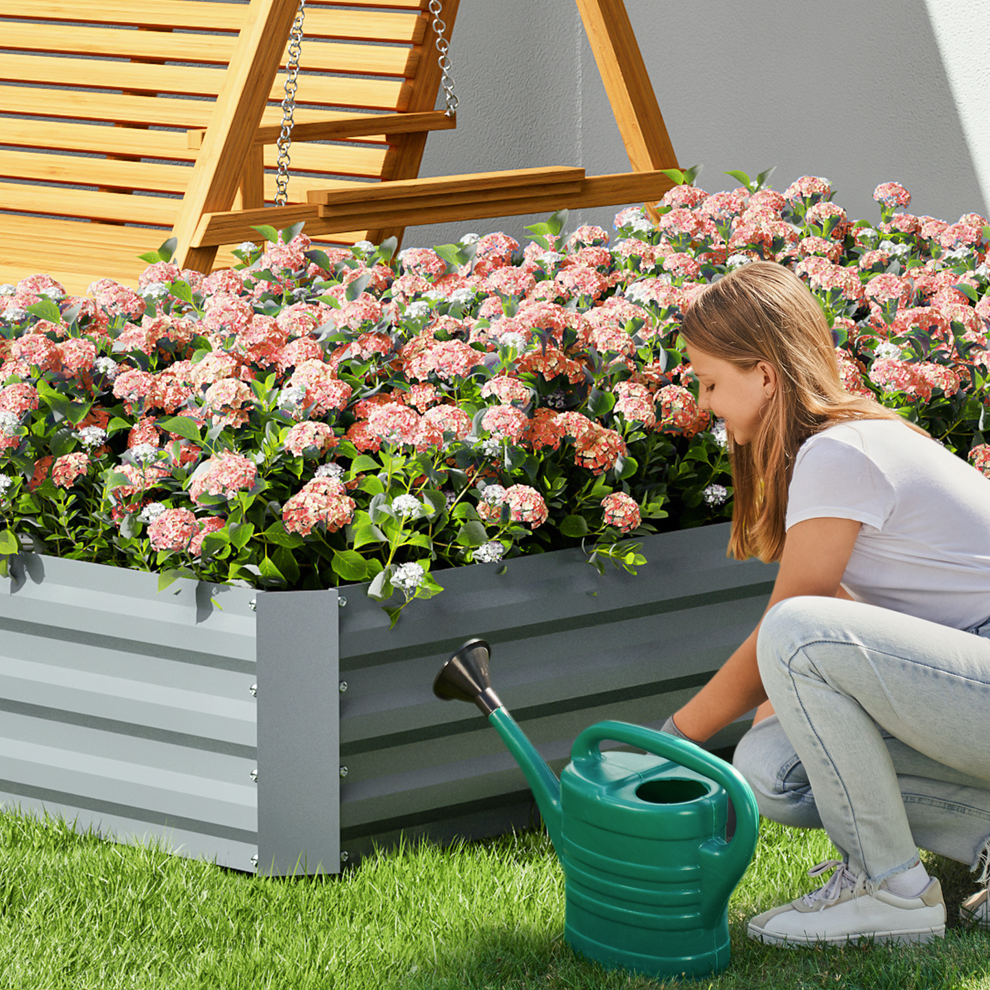 71"x35.5"x12" Outdoor Metal Raised Garden Bed Kit Vegetable Flower Planter Box