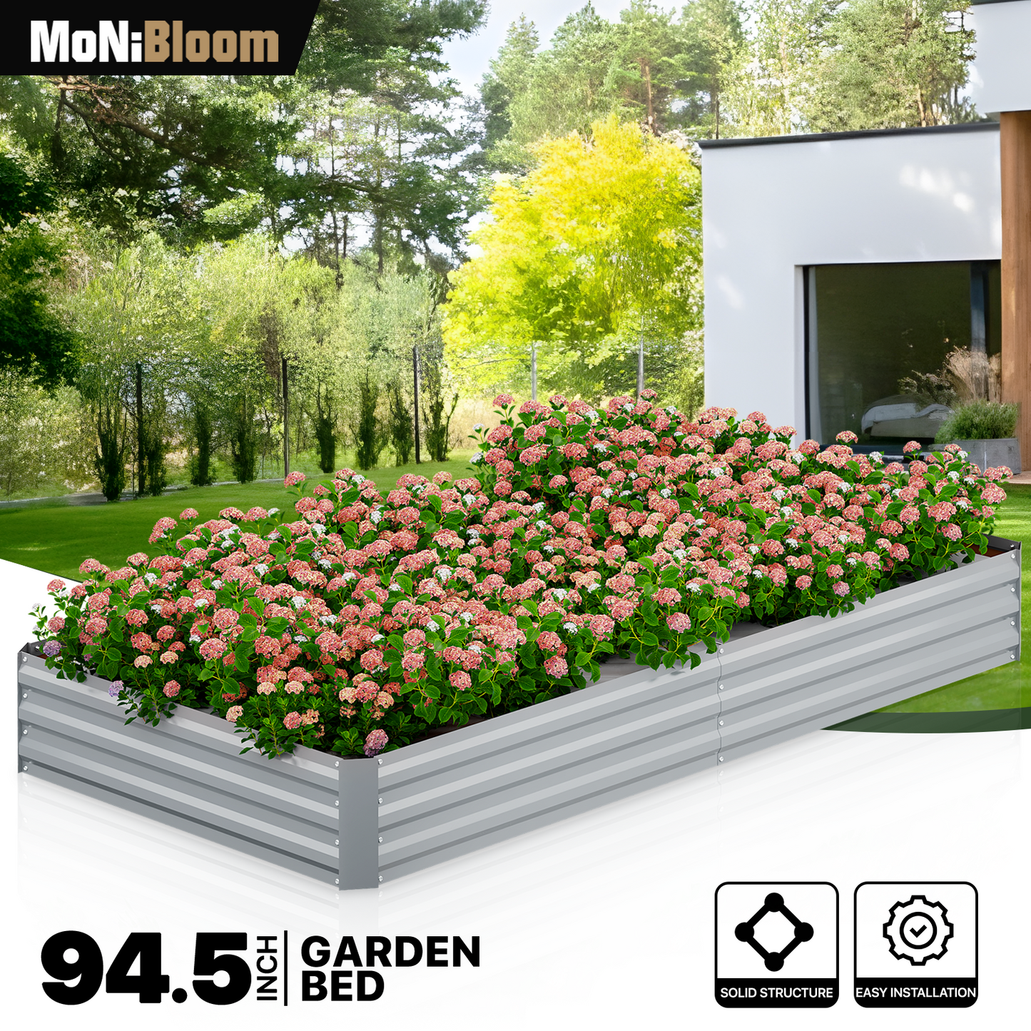 94.5"x47"x12" Outdoor Metal Raised Garden Bed Kit Vegetable Flower Planter Box