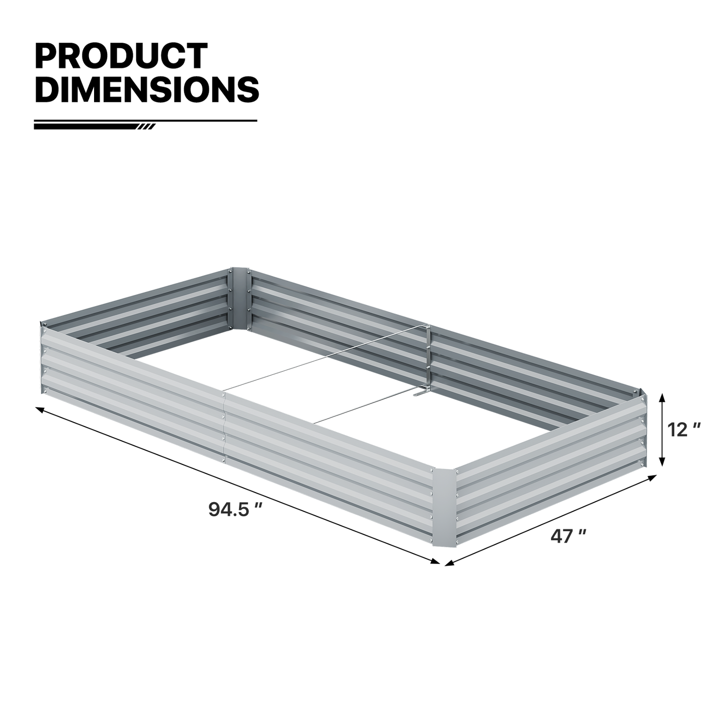 94.5"x47"x12" Outdoor Metal Raised Garden Bed Kit Vegetable Flower Planter Box
