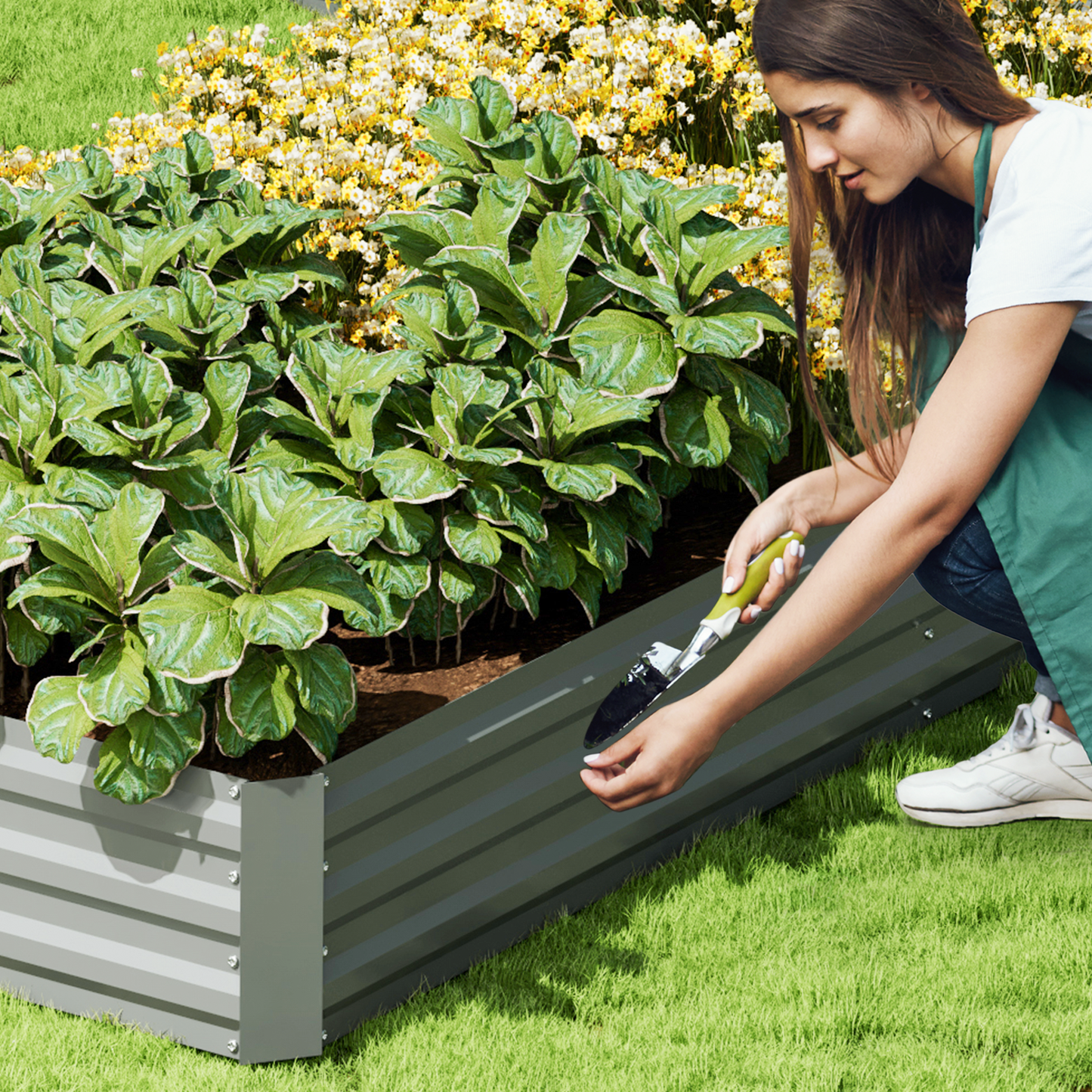 94.5"x47"x12" Outdoor Metal Raised Garden Bed Kit Vegetable Flower Planter Box