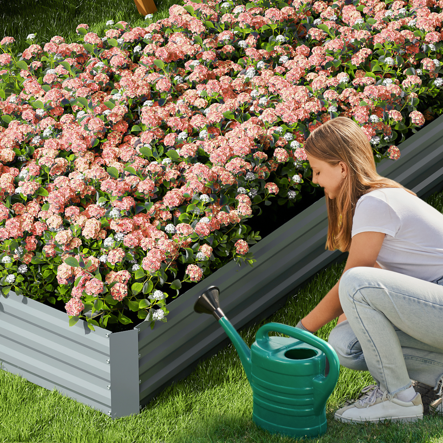 94.5"x47"x12" Outdoor Metal Raised Garden Bed Kit Vegetable Flower Planter Box