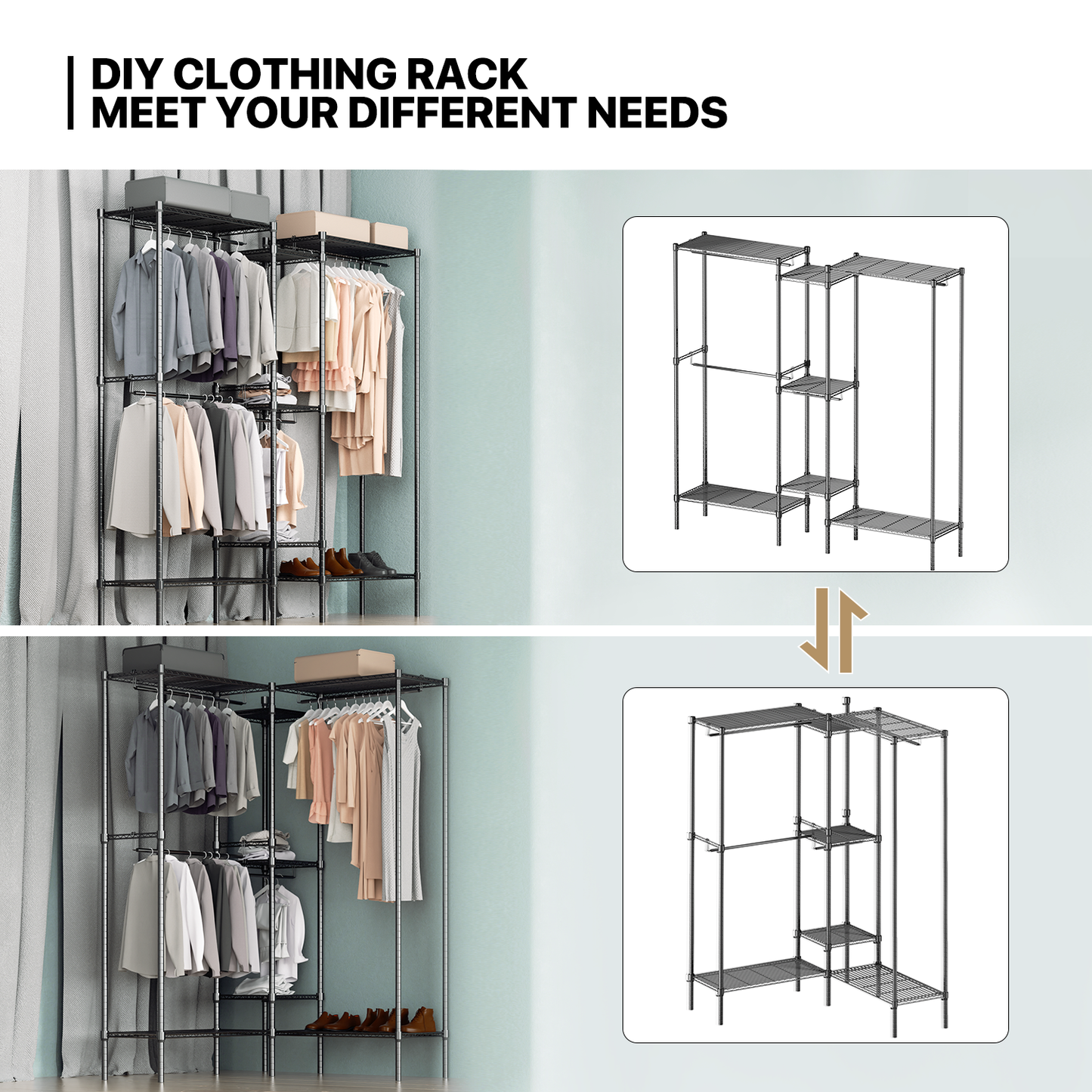 Carbon Steel Adjustable Clothes Rack - 67'' Length