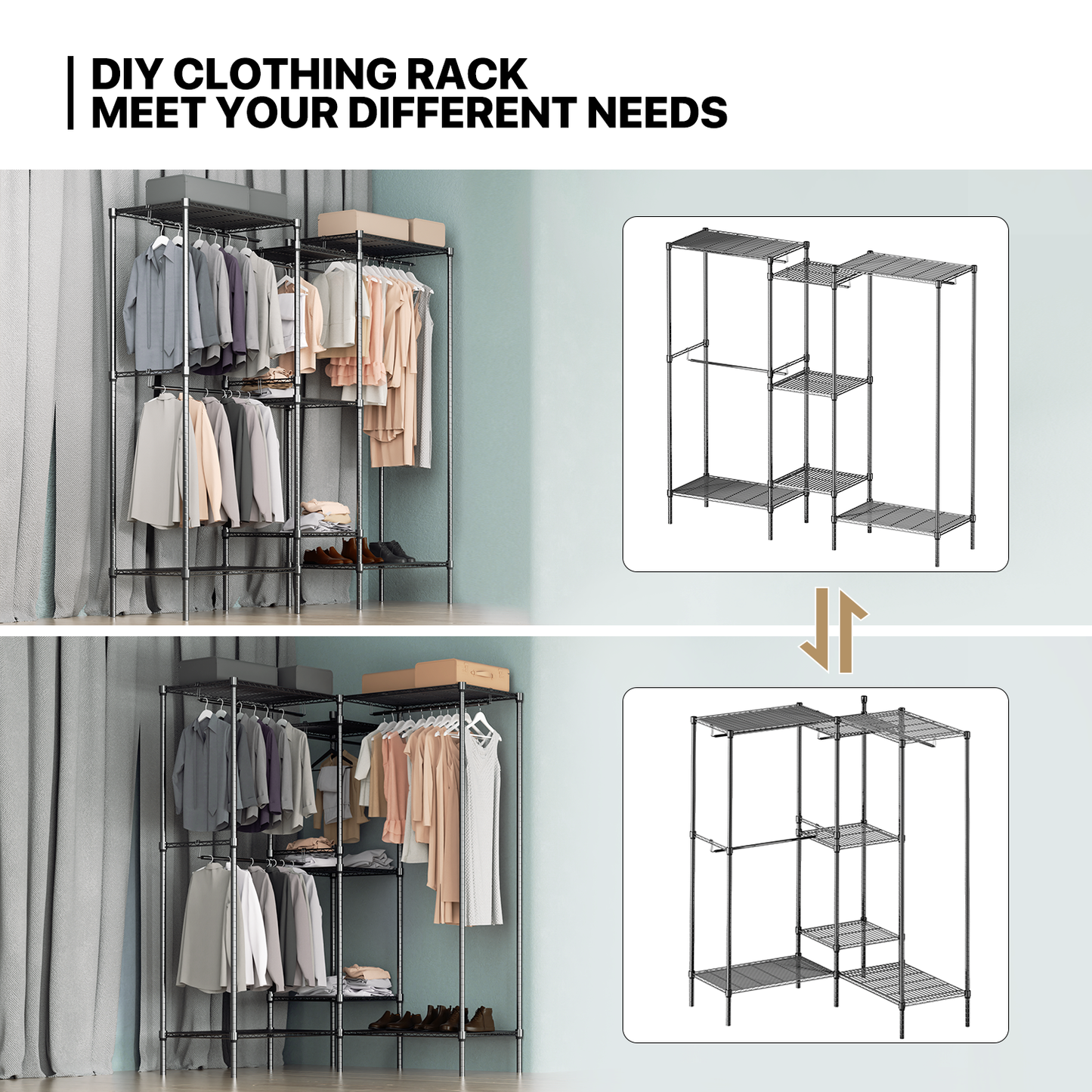 Carbon Steel Adjustable Clothes Rack - 71'' Length
