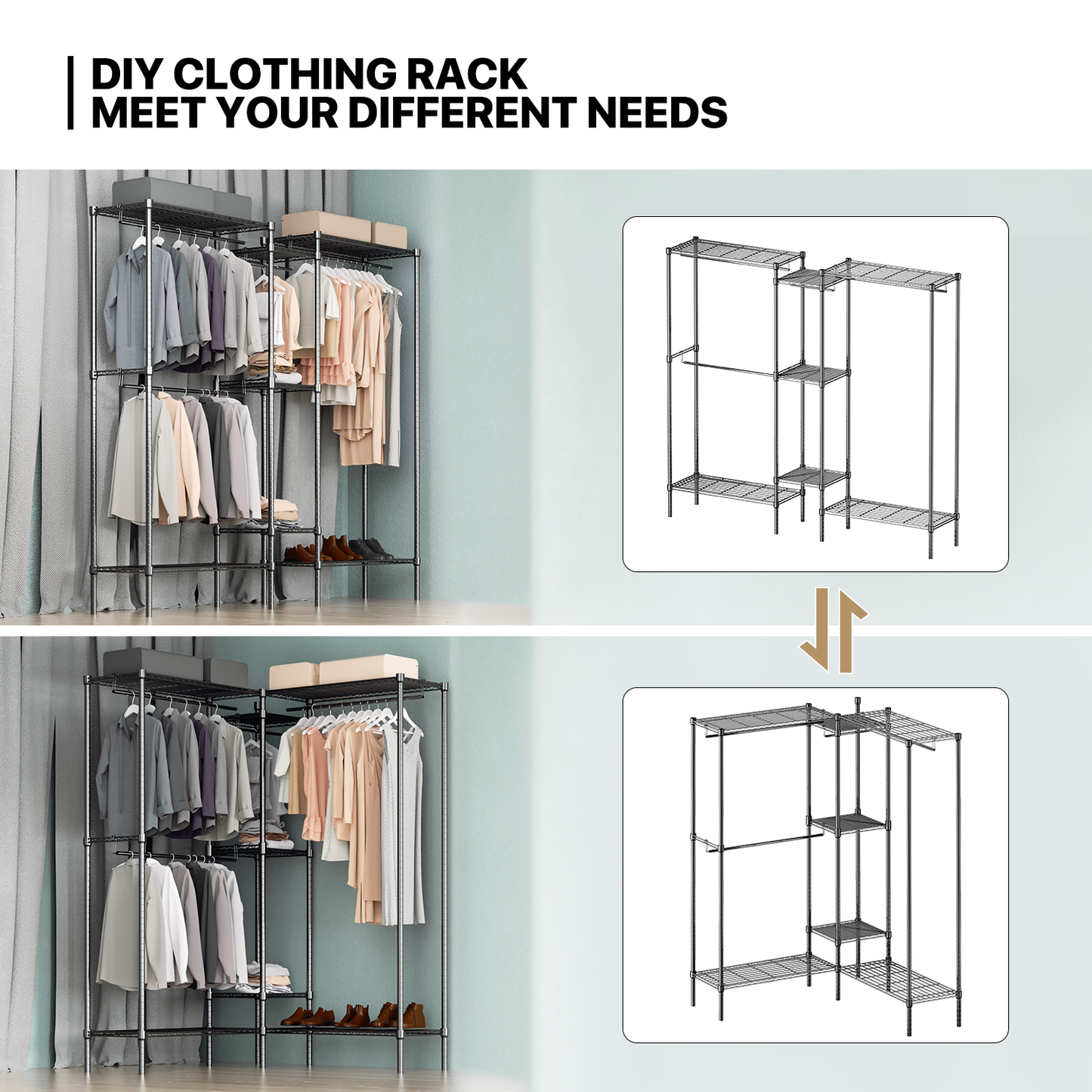 Carbon Steel Adjustable Clothes Rack - 75'' Length