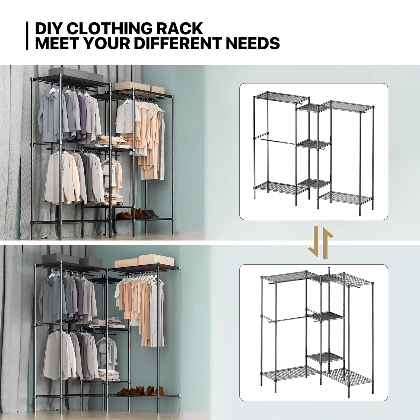 Carbon Steel Adjustable Clothes Rack - 79'' Length