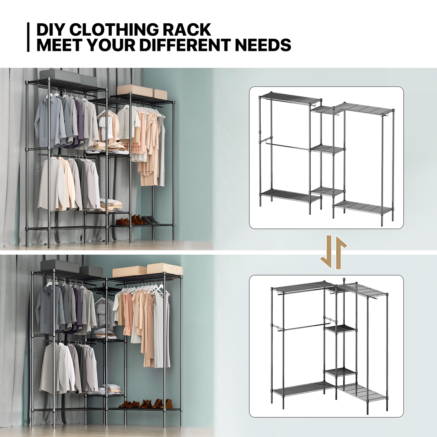 Carbon Steel Adjustable Clothes Rack - 83'' Length