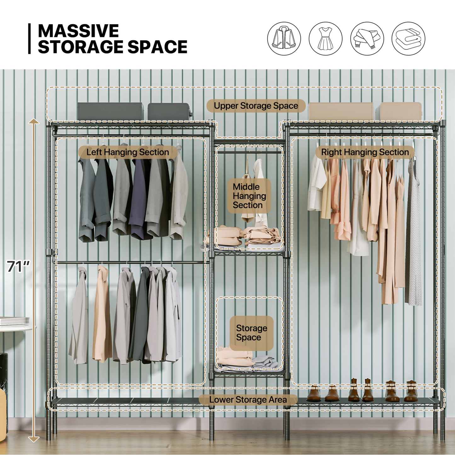 Carbon Steel Adjustable Clothes Rack - 83'' Length