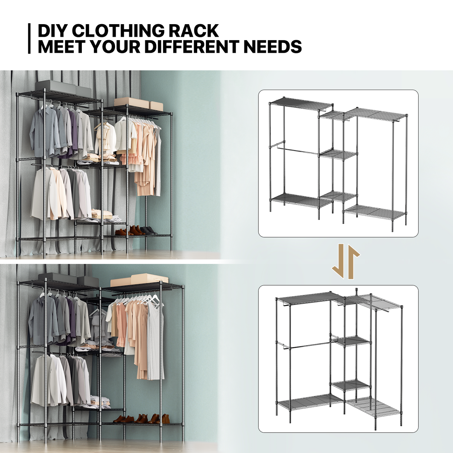 Carbon Steel Adjustable Clothes Rack - 87'' Length