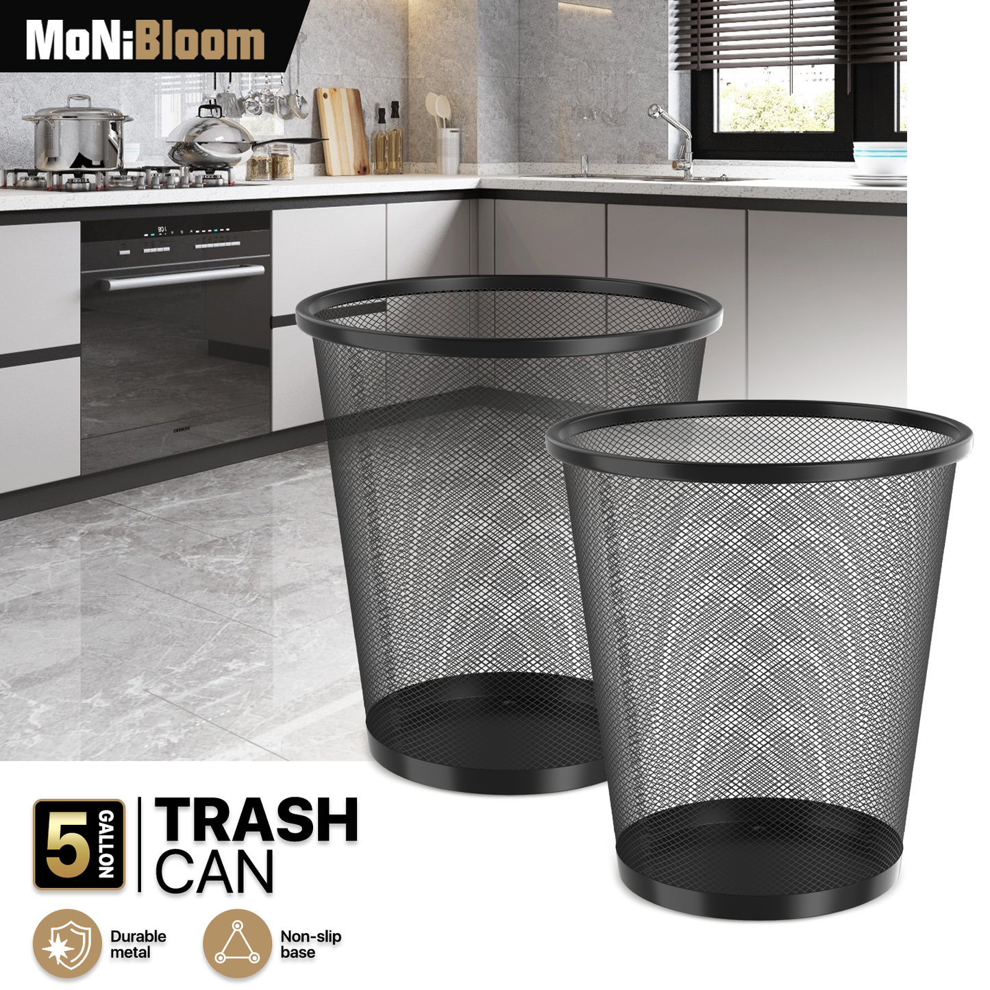 5 Gallon Trash Can - 2 Pieces - Round Mesh Metal - Open-Top
