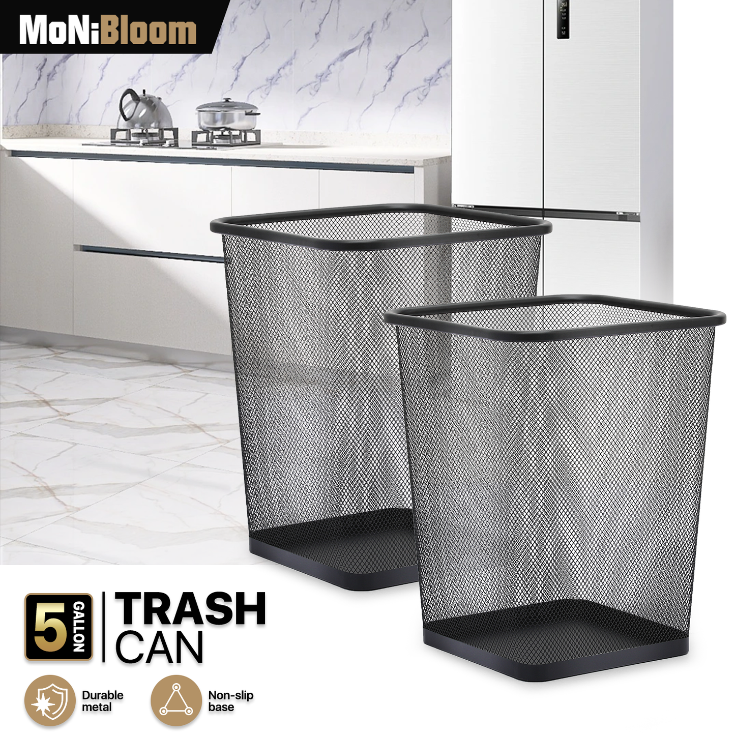 5 Gallon Trash Can - 2 Pieces - Rectangle Mesh Metal - Open-Top