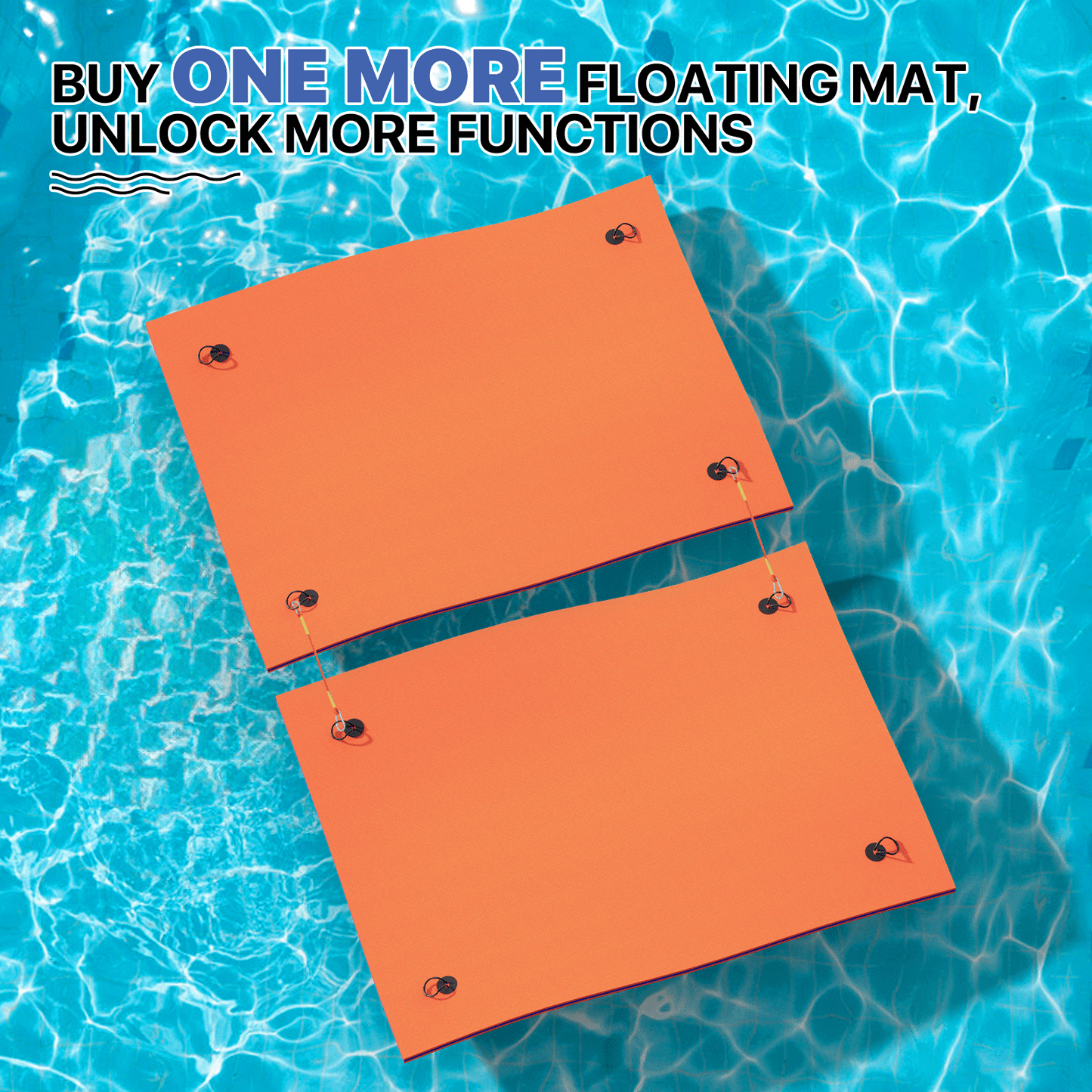 Floating Mat - (L)8.0' (W)6.0' - XPE Foam 3-Layer - w/ 10' Elastic Tether - 770lbs Capacity