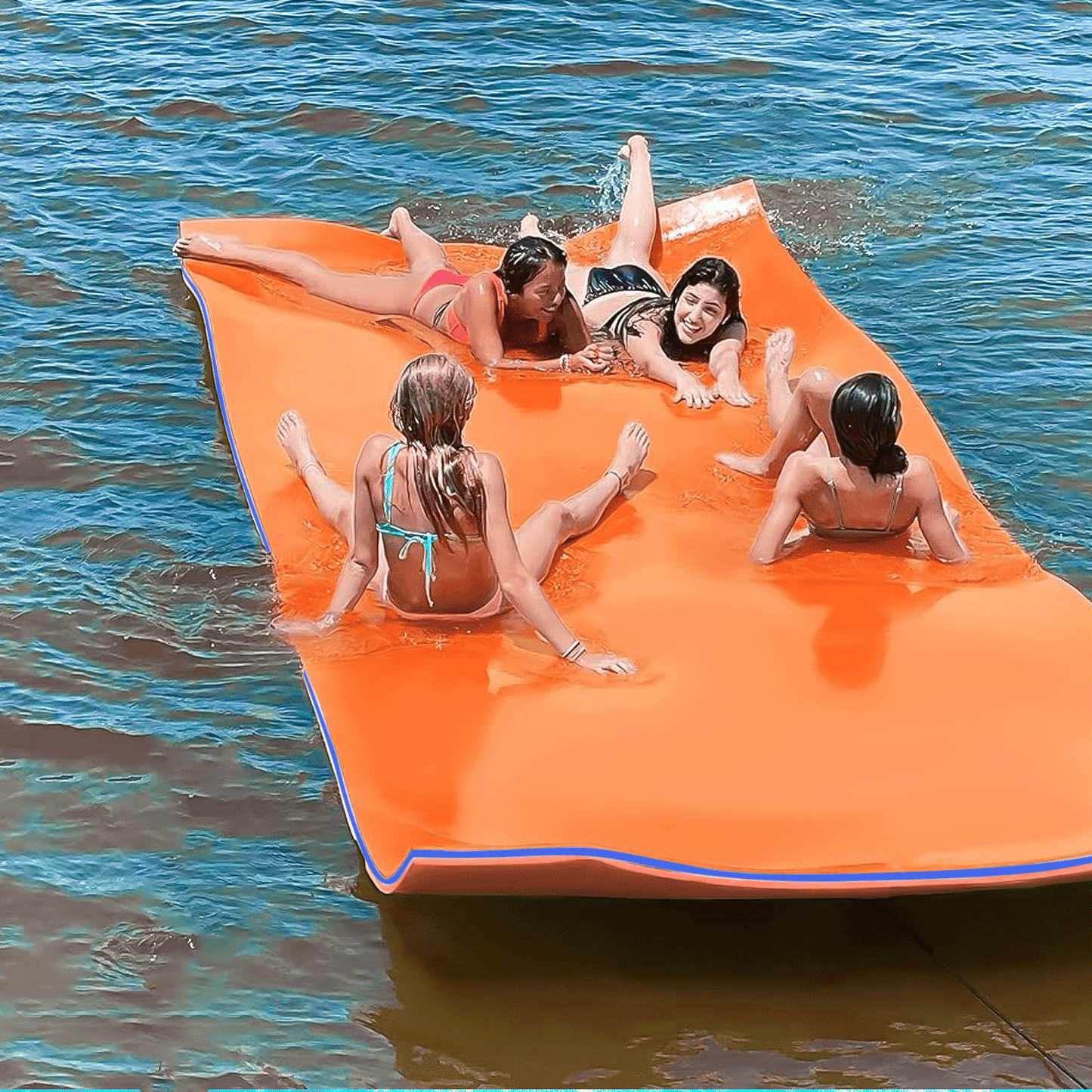 Floating Mat - (L)8.0' (W)6.0' - XPE Foam 3-Layer - w/ 10' Elastic Tether - 770lbs Capacity