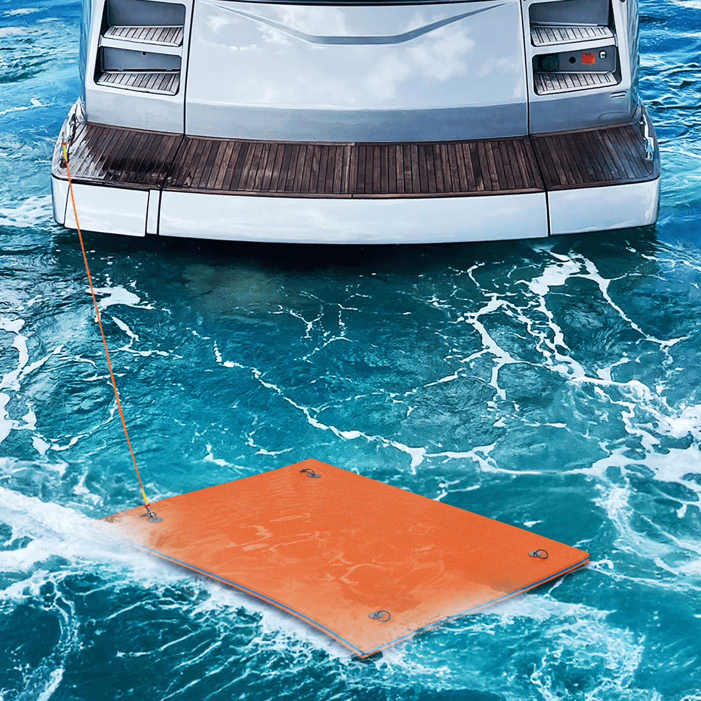 Floating Mat - (L)8.0' (W)6.0' - XPE Foam 3-Layer - w/ 10' Elastic Tether - 770lbs Capacity
