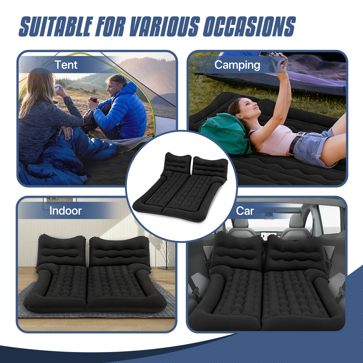 Flocking Surface Inflatable Car Mattress - 53''*50''*15''