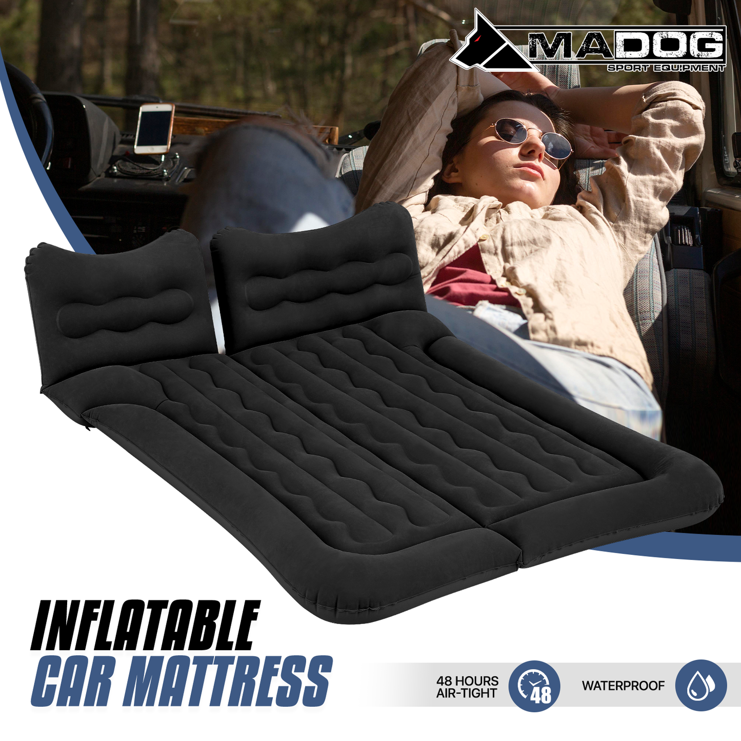 Flocking Surface Inflatable Car Mattress - 53''*50''*15''